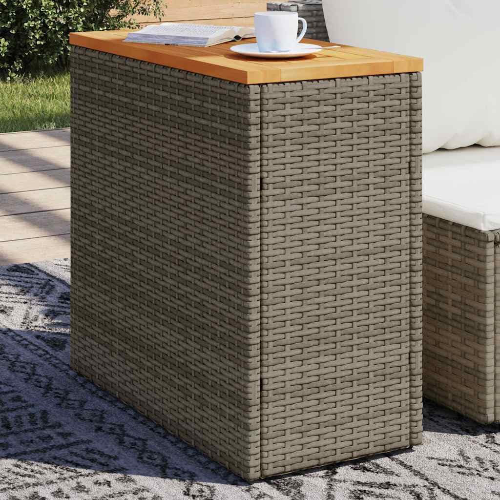 SXZenSpace Grey Garden Side Table 58x27.5x55 cm Acacia Wood Top PE Rattan Patio Accent Coffee Robust Frame for Balcony Deck Terrace Outdoor