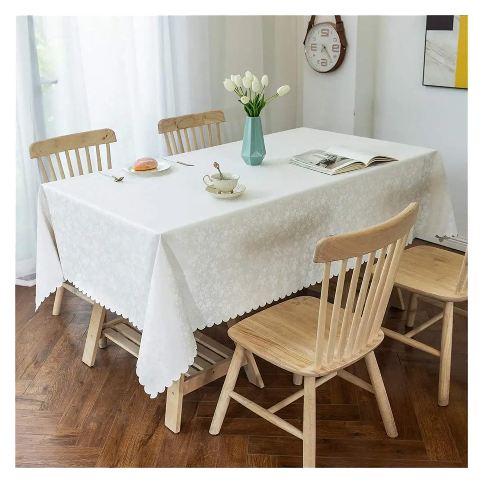 BDFJEDS Waterproof Tablecloth Rectangle Tablecloth Waterproof Table Cloth Wipeable Washable Cover For Kitchen Dining Room(White,(137-137cm) Round)