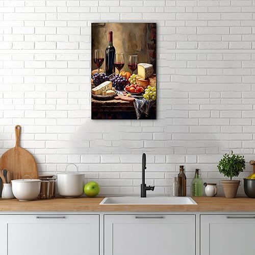 Miniatura 4 de Hzddty Lienzo decorativo para pared, diseño rústico de cocina, vino tinto y pan, cuadros de comida para decoración de pared, impresiones de pintura