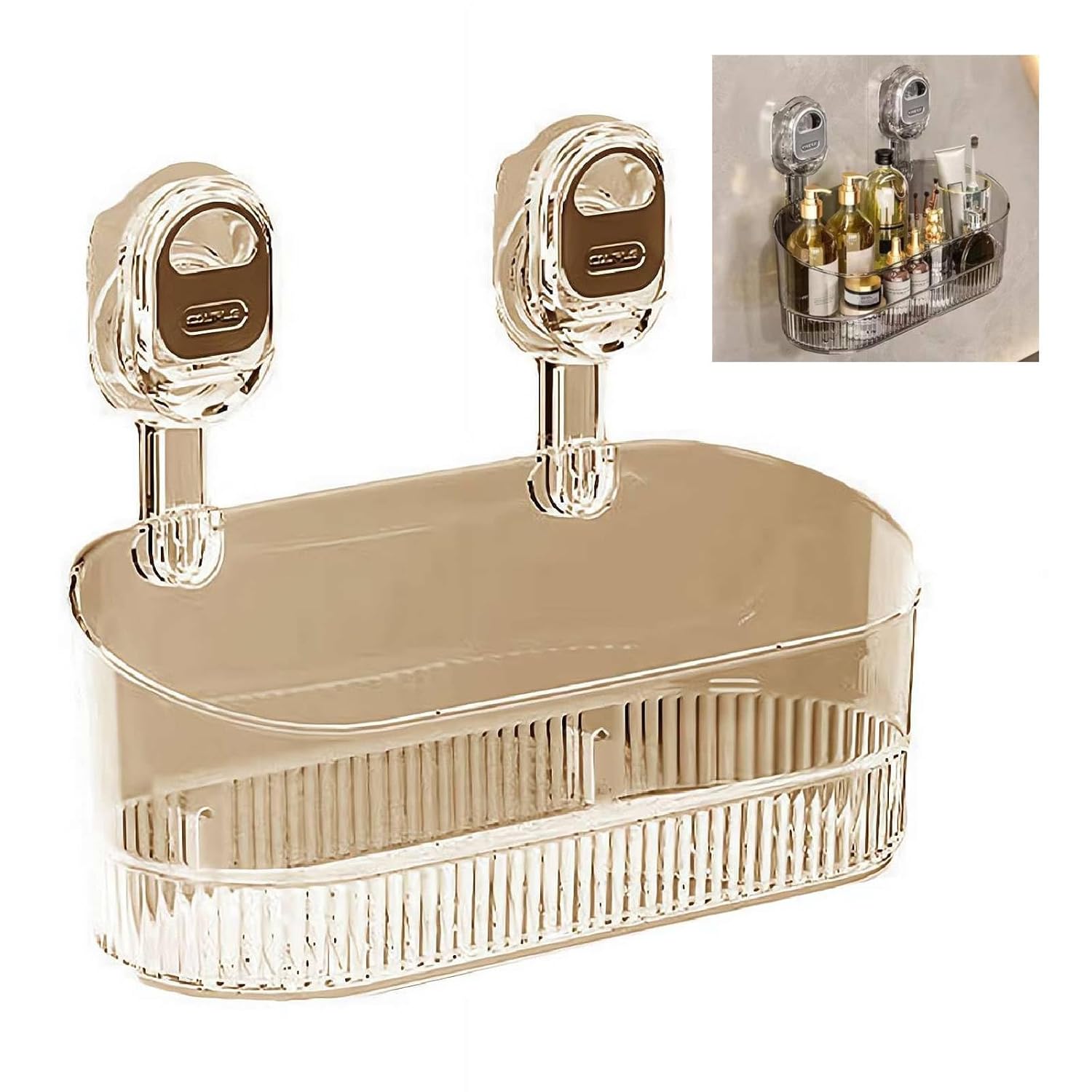 2026 Upgraded No-drill Bathroom Suction Storage Box Heavy Duty Large Capacity Strong Load-bearing Suction Cup Shower Caddy Hanging