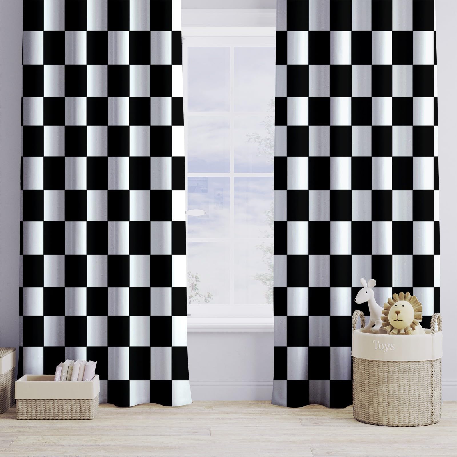 Rideau Occultant Thermiques Damier Noir Et Blanc Rétro Minimaliste - Lot De 2 Rideaux Noir Et Blanc pour Salon Chambre Fenetre Cuisine, Rideaux Et Draperies Intérieurs À Oeillets, 140 X 260 Cm (Lxh)