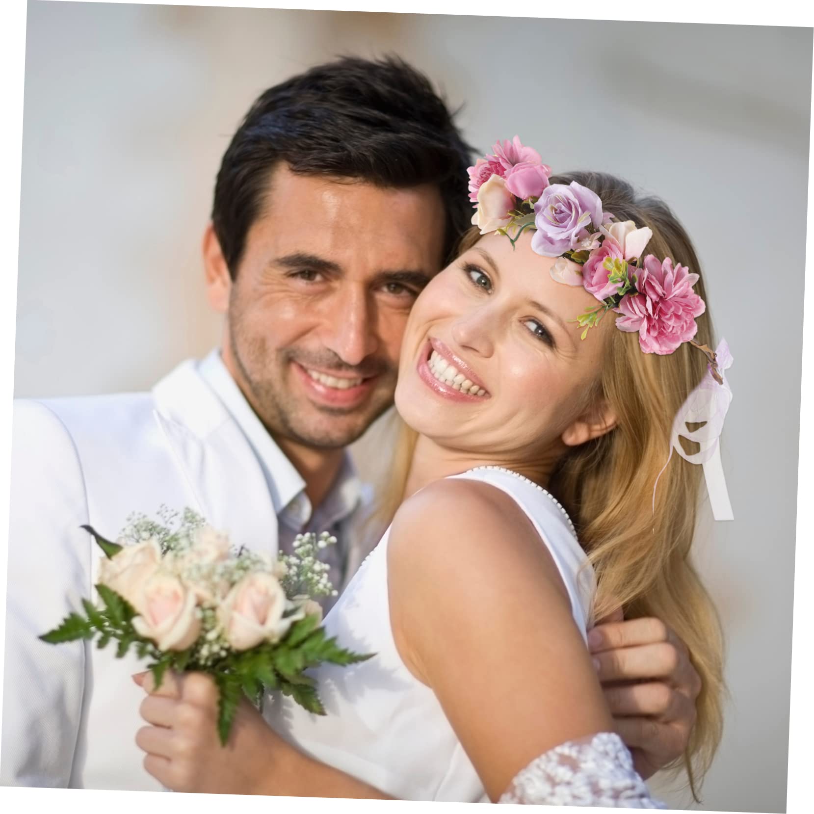 FRCOLOR 5 Stück Braut Stirnband Brautjungfern Haargummi Haarschmuck Für Die Braut Rosen Stirnband Verzierte Stirnbänder Für Frauen Kopfband Tiara Krone Für Mädchen Seidenstoff