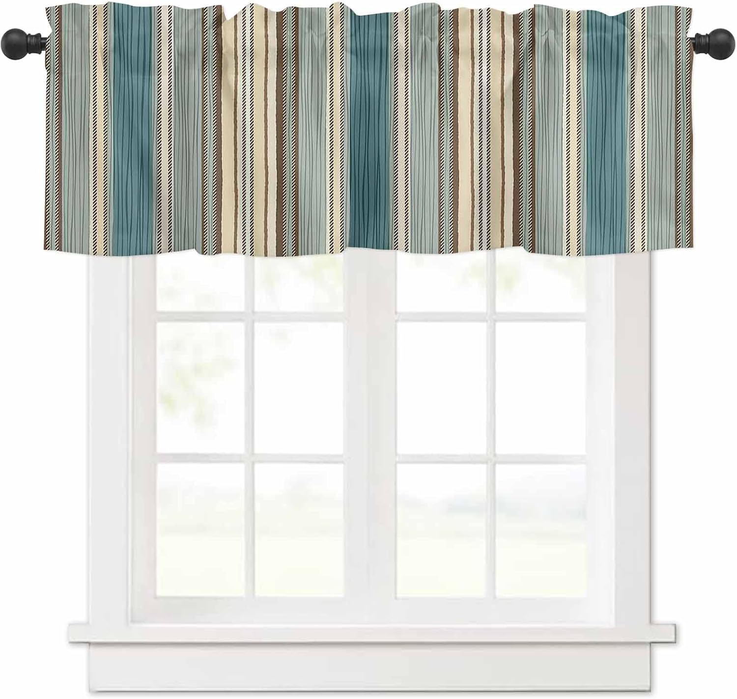 Teal Stripes Valances Window Treatment Farmhouse Decor, Vintage Teal Boho Striped