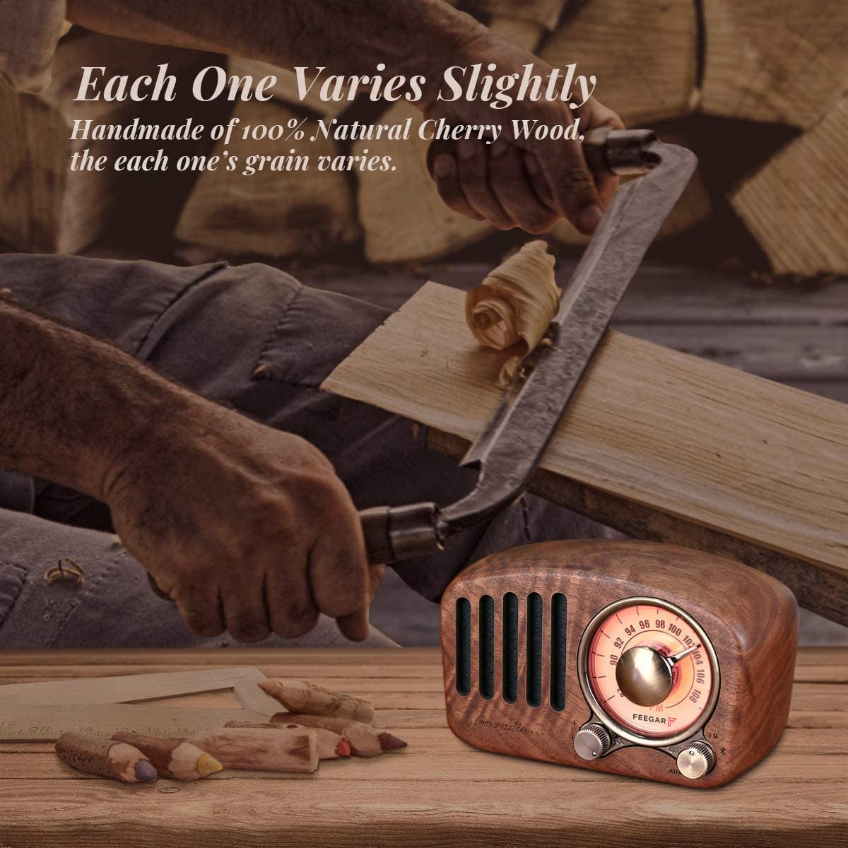 Radio Feegar Retro Bluetooth Speaker, Vintage FM-radio met ouderwetse klassieke stijl, Sterke basversterking, Luid volume, F-kaartsleuf en MP3-speler Aux-bediening, microSD-kaart