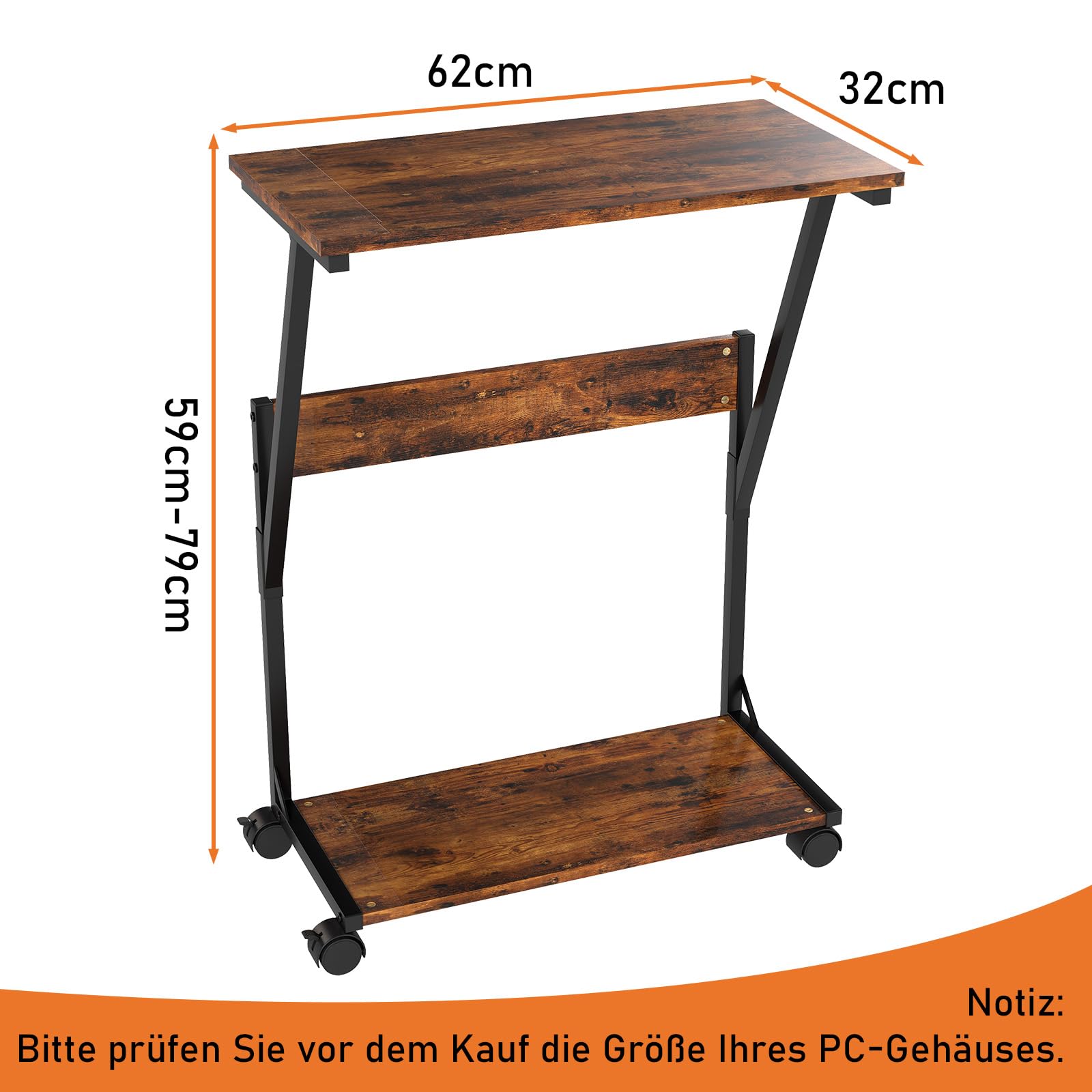 Computer Tower Ständer, Höhenverstellbarer CPU Stand, CPU Halter PC Regal mit Rollen, Druckerständer unter Schreibtisch, 2 Schicht Computer Ständer Drucker Cart