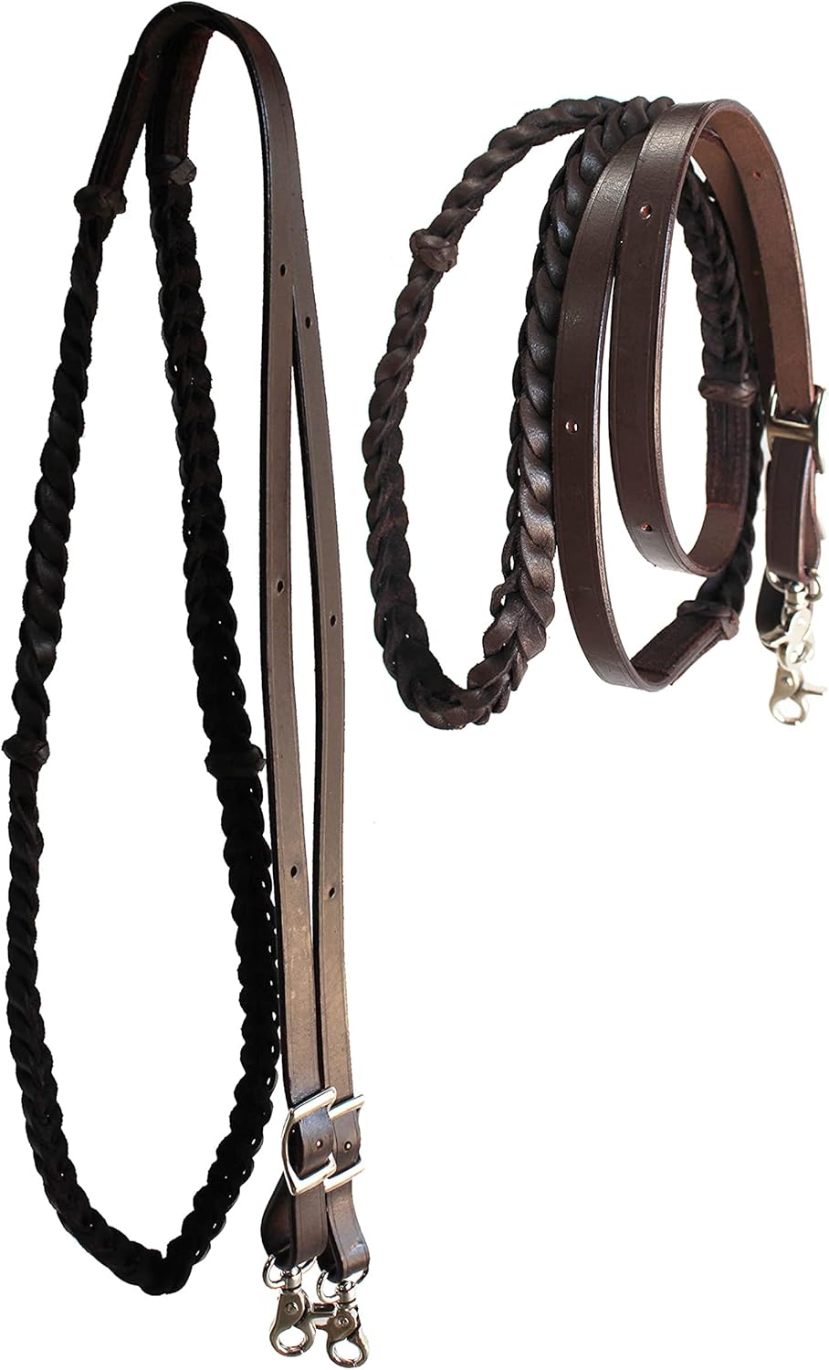 Horse Western Braided Brown Leather Knotted Grip Barrel Contest Reins 805LR03BR