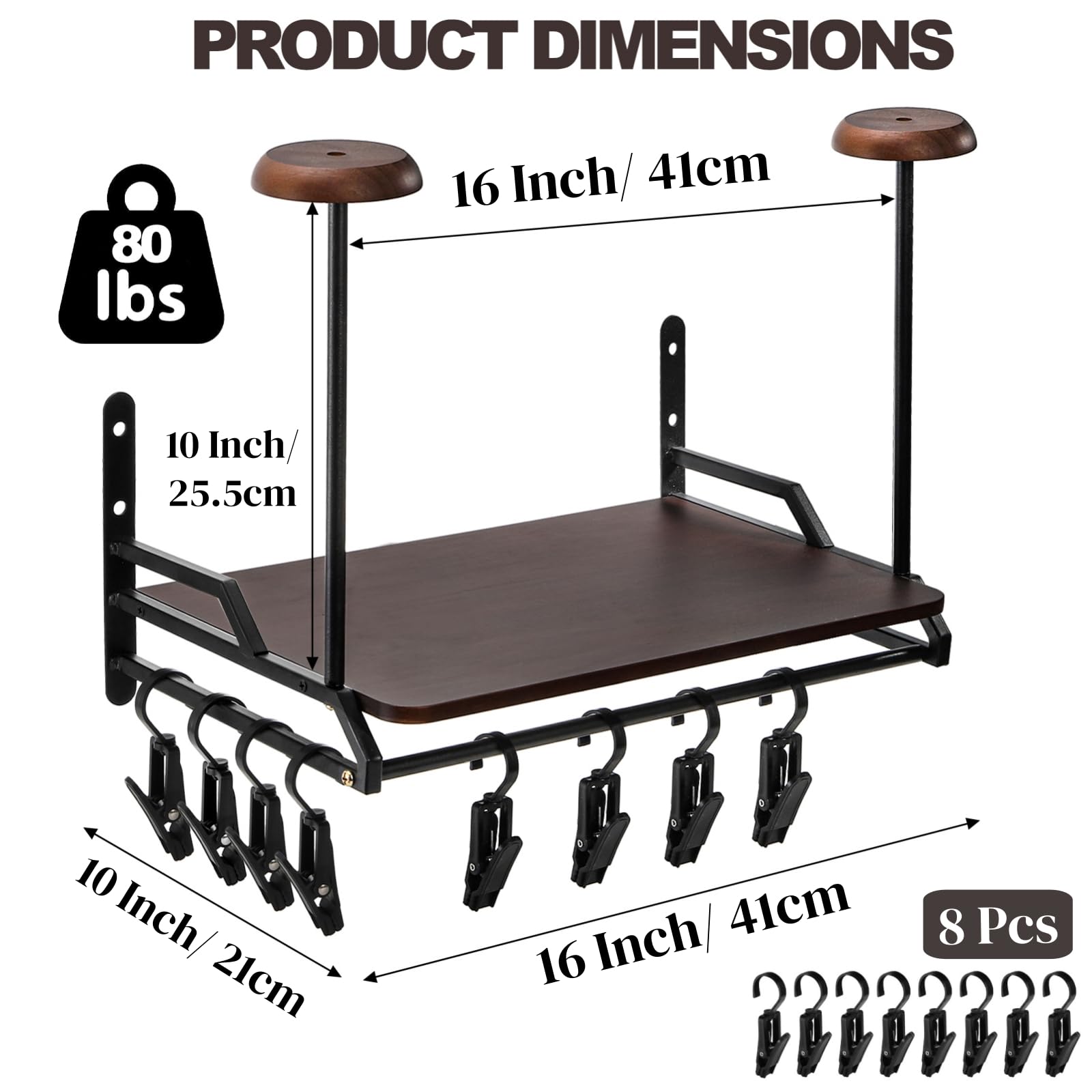 Eorbow Helmet Rack Wall Mount, Heavy-Duty Motorcycle Gear Holder, Helmet Organizer Stand with Wood Board & 8 Hooks, Space-Saving Storage Hanger for Police Soccer Cycling Jacket Accessories