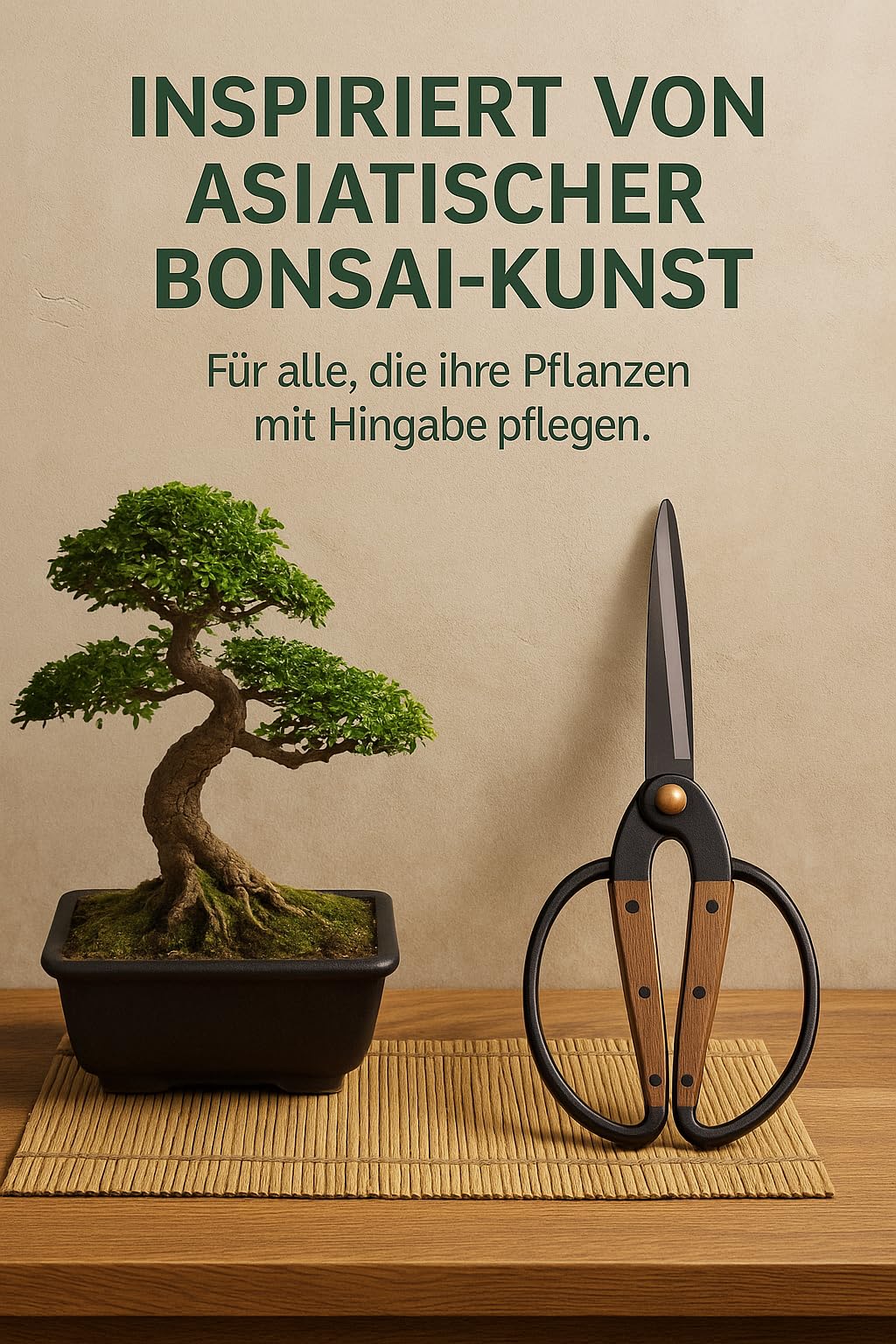 Traditionelle asiatische Bonsaischere, Pflanzenschere, Kräuterschere, Gartenschere, Blumenschere - aus schwarzem Edelstahl mit Walnussholzgriff