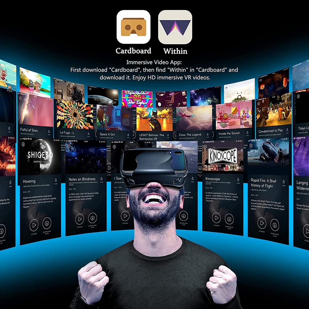 Gafas 3D VR Auriculares de Realidad Virtual para películas 3D VR & Juegos VR Sistema de Cuidado Ocular Anti Bluelight para teléfonos Inteligentes Android & iOS con Mini Control Remoto (Negro)
