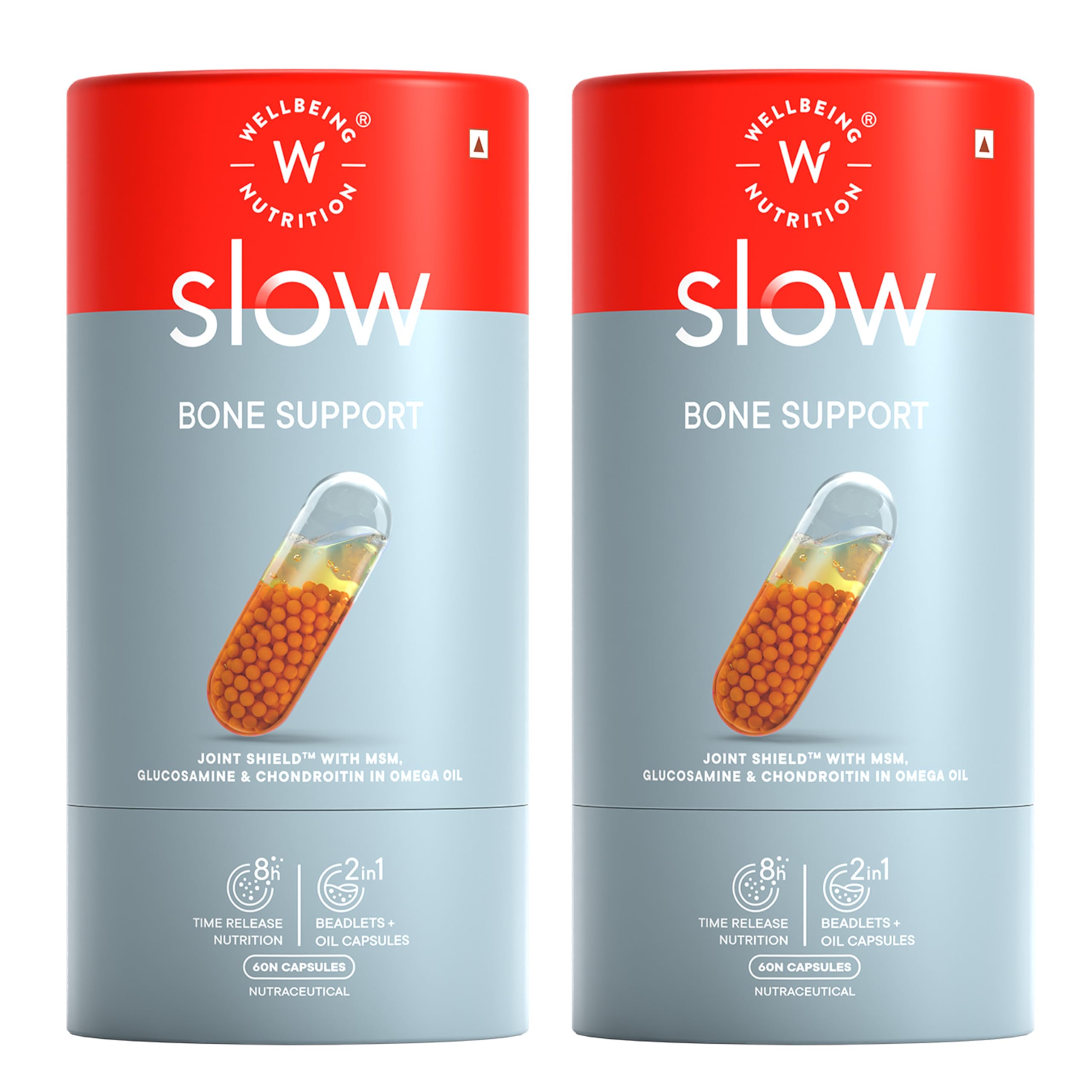 Wellbeing Nutrition Slow Bone Support Capsule for Men and Women | Bone & Joint Vitamin Supplement | Glucosamine, Chondroitin, MSM, Calcium | For joint mobility & bone strength 60 Capsules Pack of 2-image-10