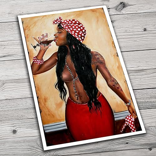 " Sexy Urban and Music wall art " by Jeremy Worst Posters Canvases Decor Urban Culture Painting  Woman Drinking Wine Whiskey Gifts Black Love