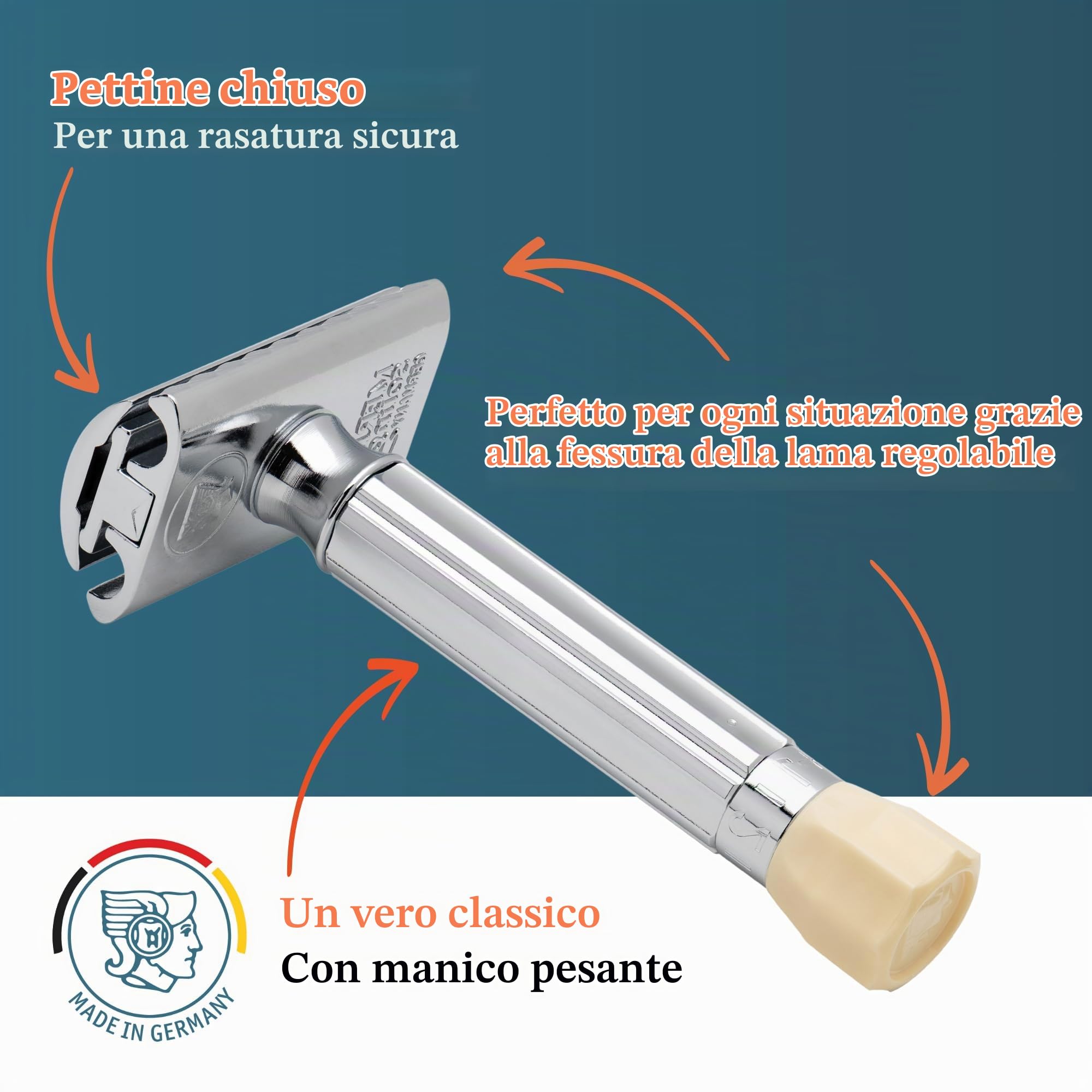 Merkur Razor, Straight Comb, Adjustable, articolo pensato per l’uso quotidiano, si integra senza difficoltà nelle abitudini quotidiane perfetto per chi desidera una routine di cura semplice e costante