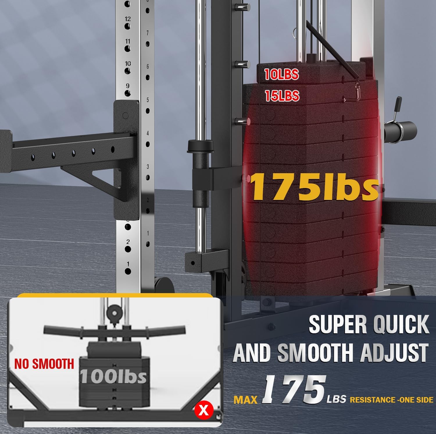 DONOW Smith Machine with Weight Stacks, Heavy Duty Home Gym System Power Cage Cable Crossover Machine Multi-Functional Trainer Ratio 1:1