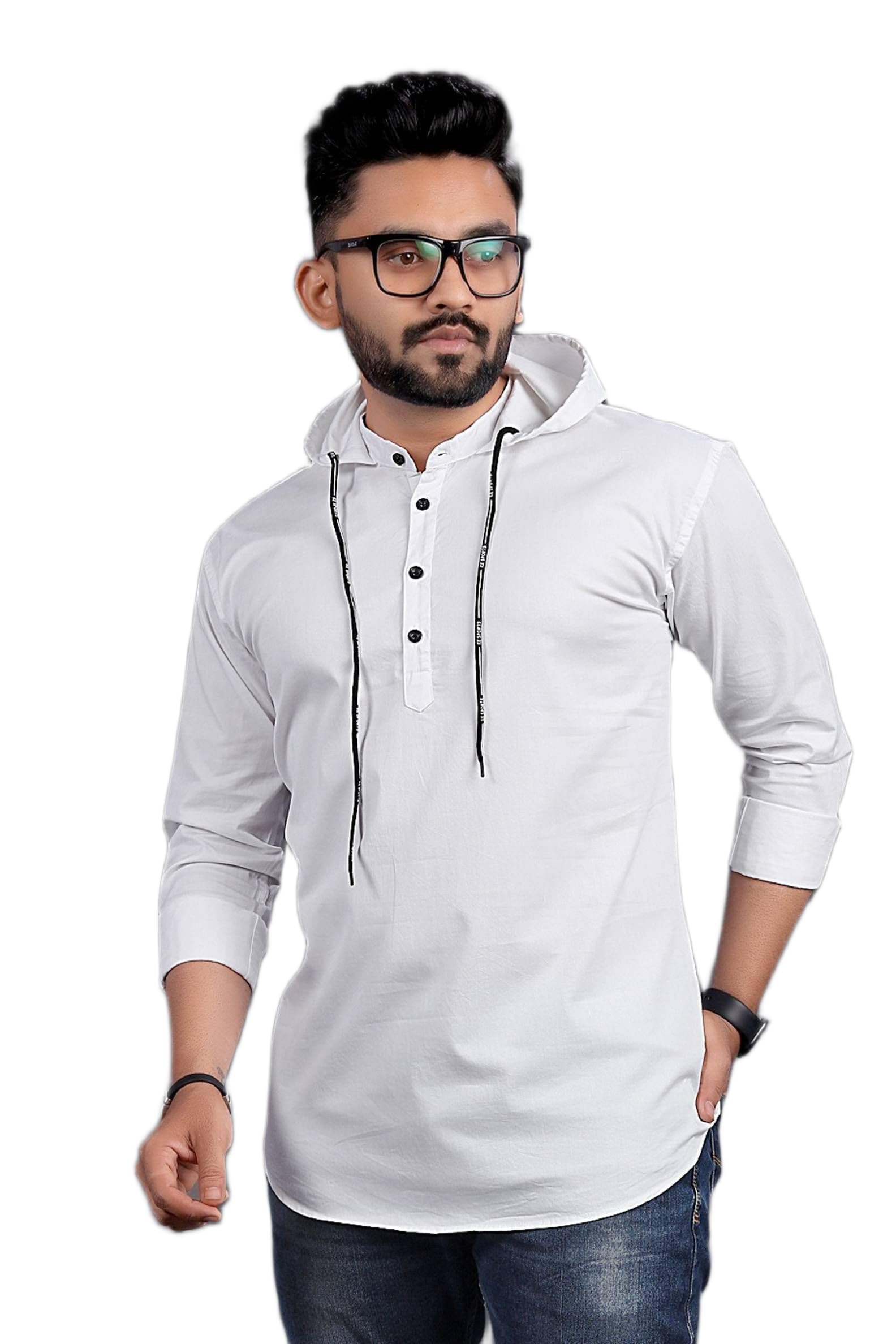 kadiyu Men’s Hooded Kurta Style Full Sleeve Shirt, Cotton Blend Fabric for Daily-picture-11