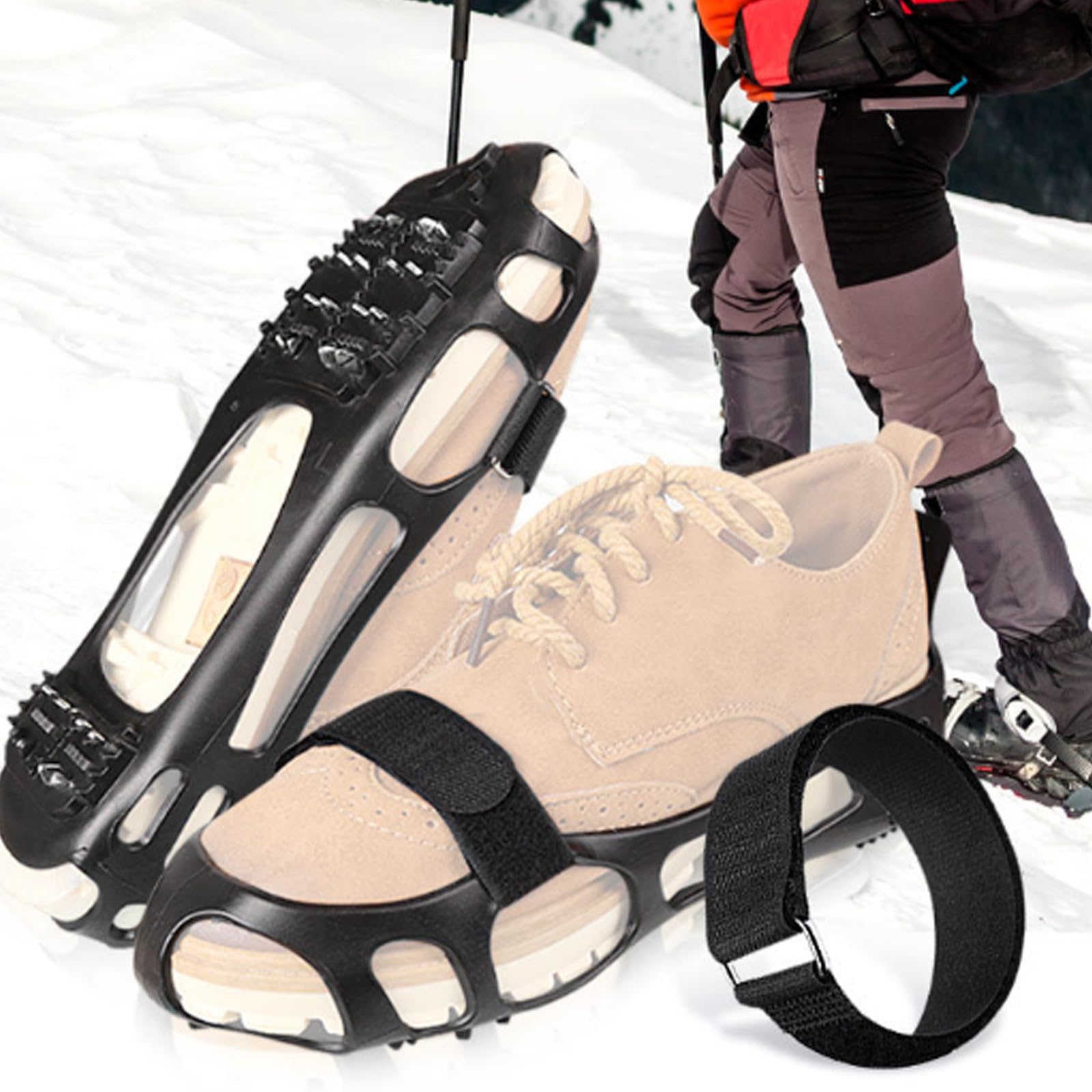 1 par de tacos de hielo correas de sujeción para zapatos para hombre y mujer, ideal para deportes de invierno y aventuras al aire libre, desmontable