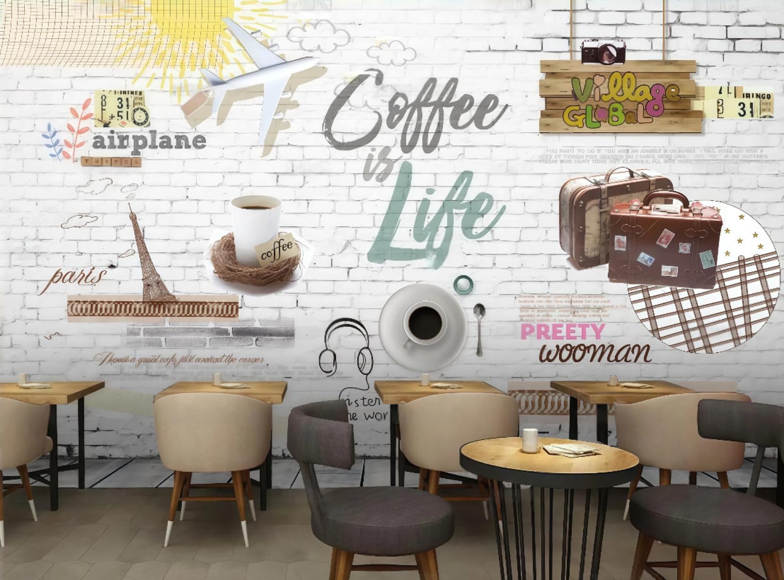 Tapeta z cegły z ręcznie malowanymi literami kawowymi, dom deserowy, popołudniowa herbata, burger, bar, tło zachodniej restauracji, tapeta ścienna do kawiarni, 3D, 430x300cm
