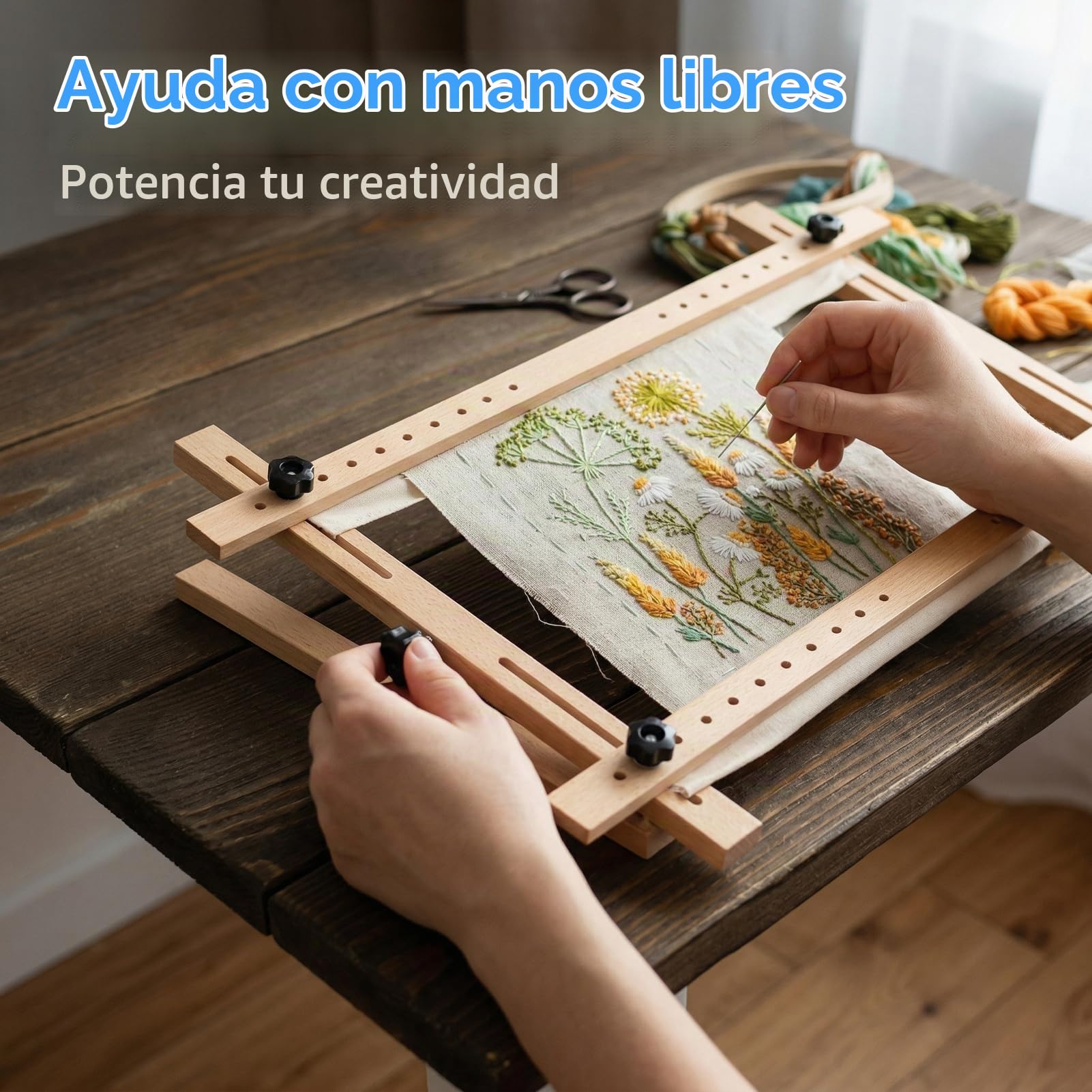 Bastidor de Madera para Bordar 60x100cm, Kit de Bastidor de Bordado de Punto de Cruz Cuadrado Soporte de Bordado Ajustable Accesorio de Costura DIY Para Bordar Coser Punto de Cruz