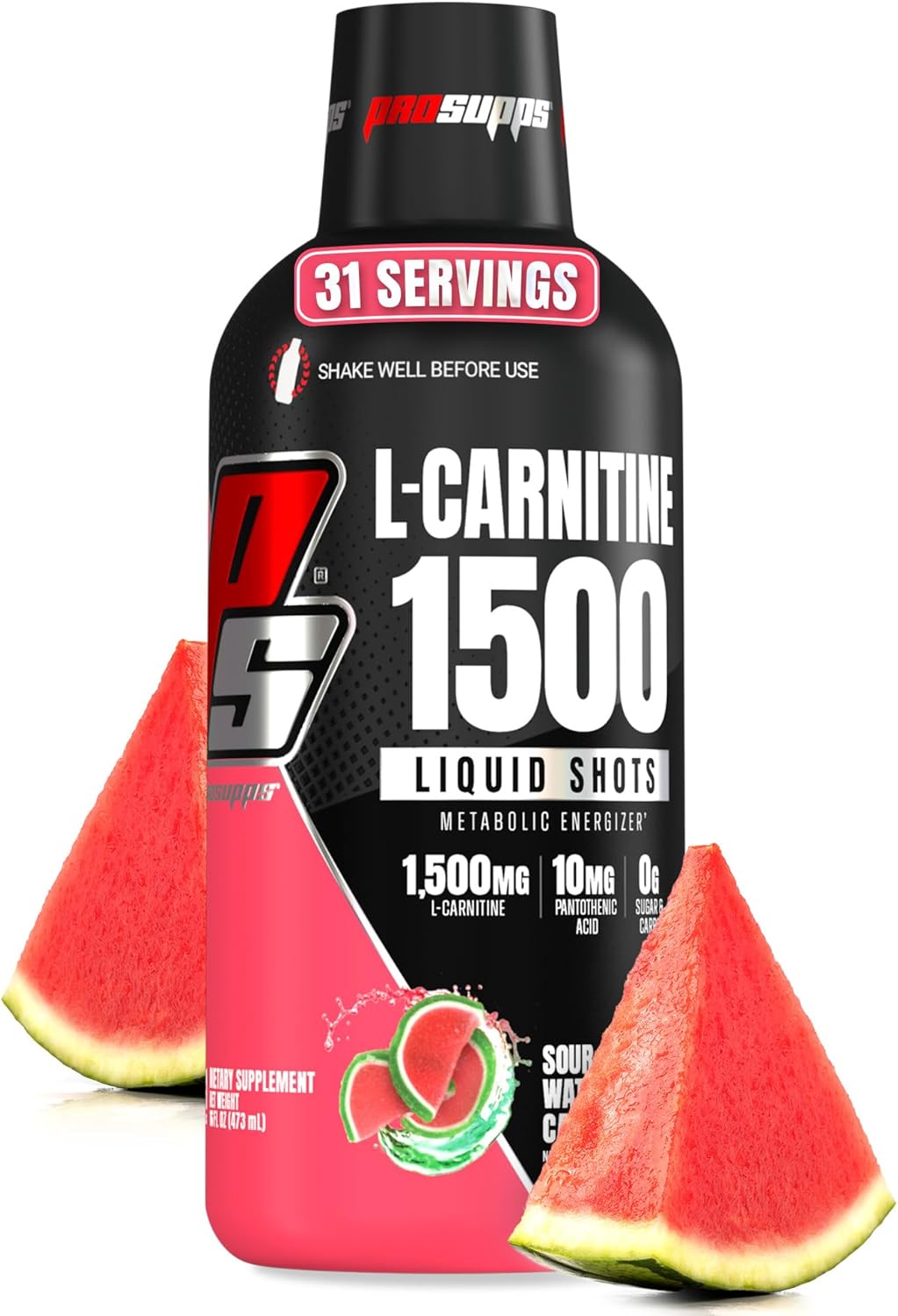 PROSUPPS L-Carnitine Liquid 1500, Stimulant-Free Liquid Shots for Men & Women – Clean Pre-Workout Drink for Energy, Performance & Muscle Recovery – No Sugar, No Carbs – 31 Servings, Watermelon Candy