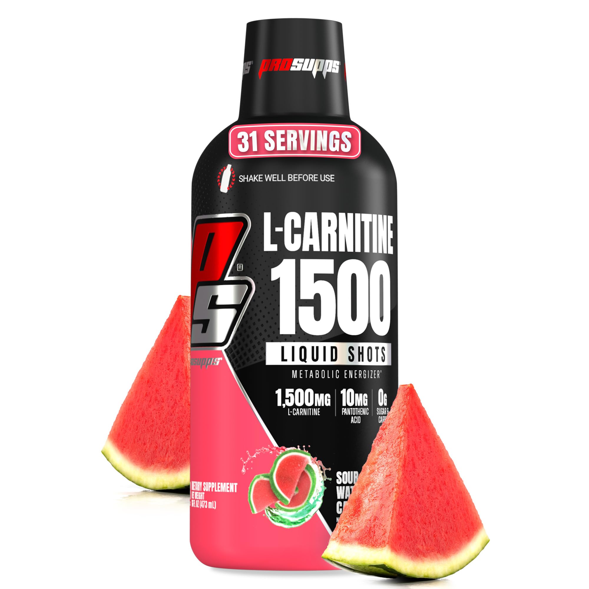 PROSUPPS L-Carnitine Liquid 1500, Stimulant-Free Liquid Shots for Men & Women - Clean Pre-Workout Drink for Energy, Performance & Muscle Recovery - No Sugar, No Carbs - 31 Servings, Watermelon Candy