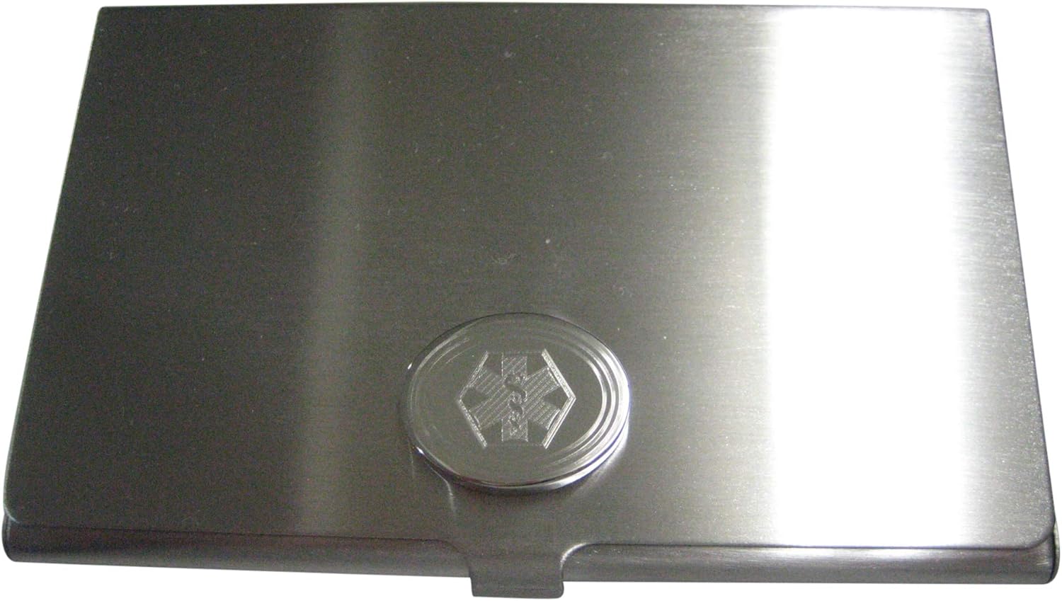 Kiola Designs Silver Toned Etched Oval Paramedic Star of Life Symbol Business Card Holder