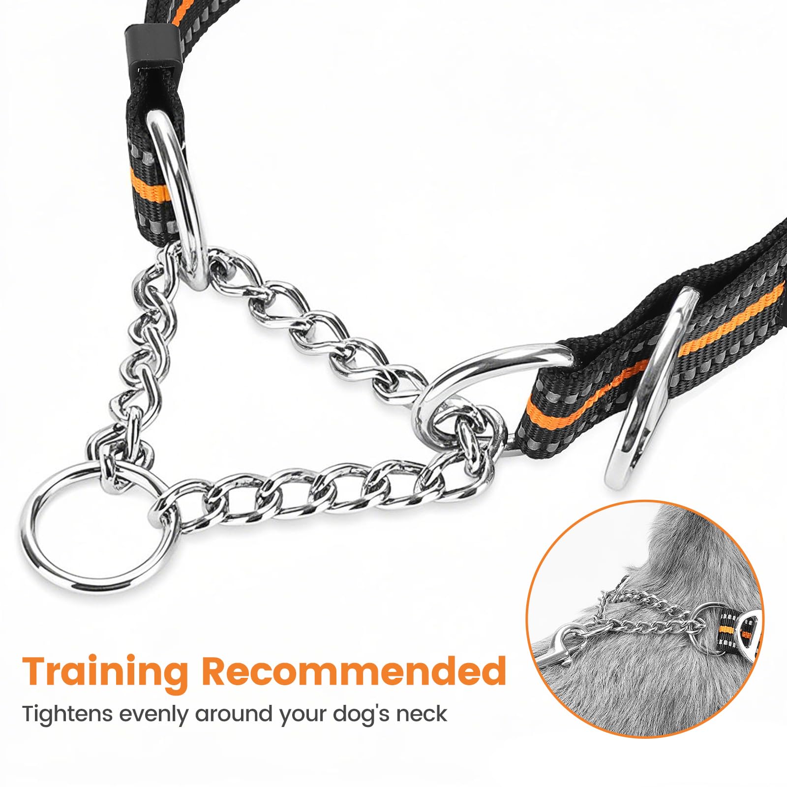 PETTOM Collare Semistrozzo Cane, Collare Cane Con Serratura di Sicurezza, Regolabile e Riflettente, Collare a Strozzo per Cani di Piccola, Media e Grande Taglia (S, Arancia)