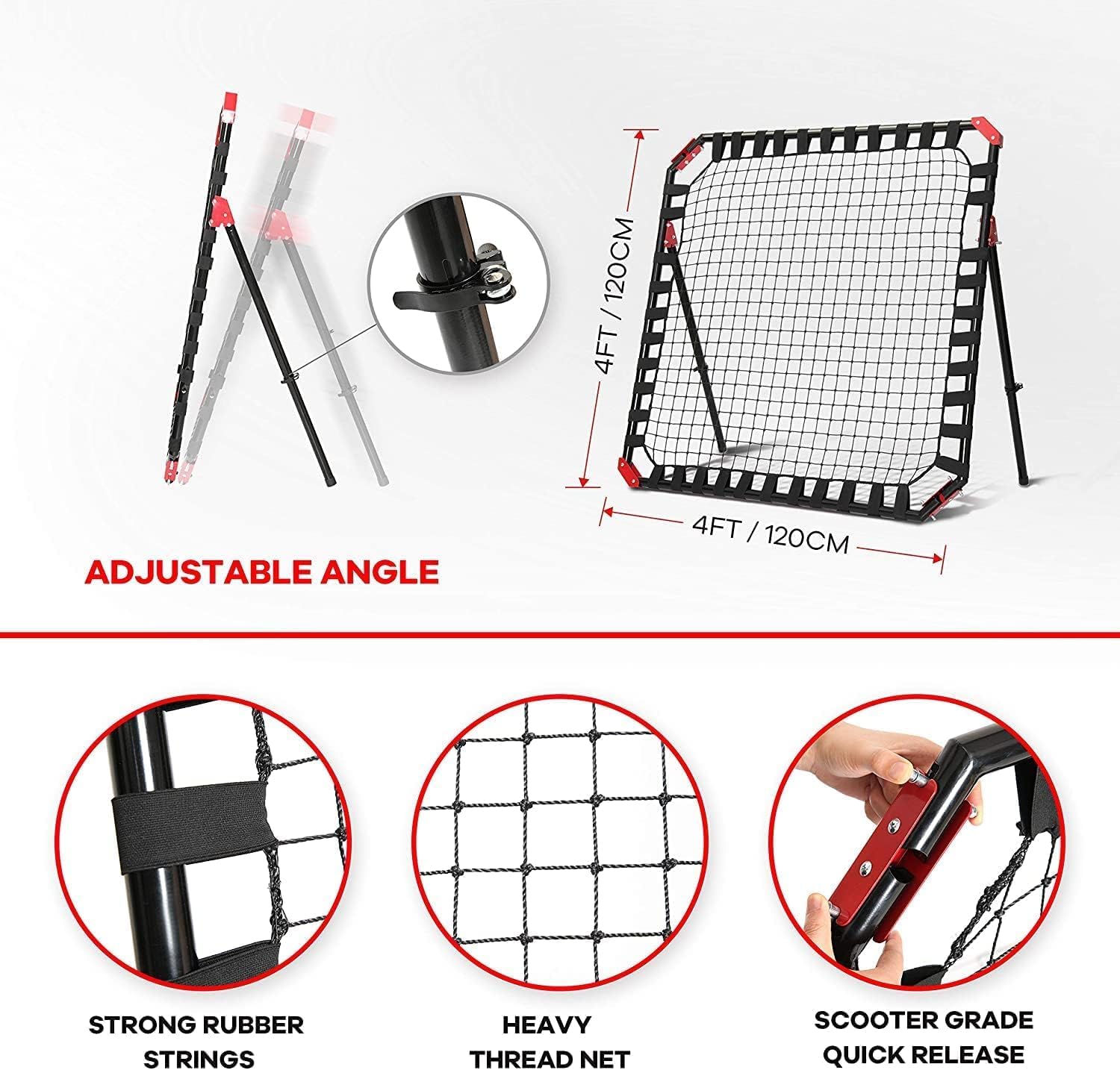 Net Playz Easy Playz Portable Soccer Rebounder, 4 Ft x 4 Ft, Easy Set Up, Sturdy Metal Tube, with Quick Folding Design, No Assembly Needed! Multi Angle Adjustment, Carry Bag Included