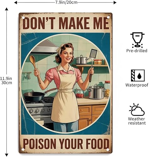 Miniatura 4 de 1pcs Retro Vintage 1950s Kitchen Woman Cooking Metal Tin Sign Dont Make Me Poison Your Food print Suitable for room bathroom cave bar cafe garage