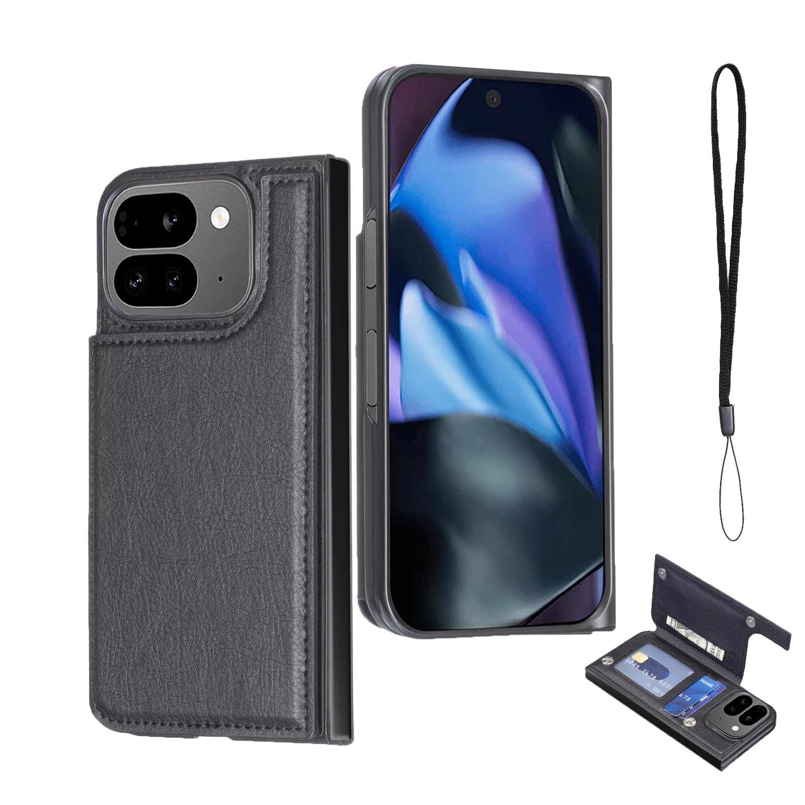 Cafma 対応GOOGLE PIXEL 10 PRO FOLD ケース 背面 カードケース pixel10pro fold 携帯 カバー 薄い 手帳型 ケース グーグル ピクセル10 pro fold 携帯 ケース 手帳型 耐衝撃 軽量 スタンド機能 背面 IC カード入れ 手帳型 財布型 カバー（ブラック）グーグル Pixel10 ProFold Black