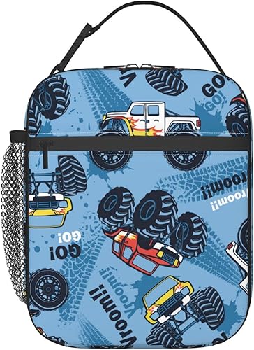 Miniatura 1 de Gbuzozie Lonchera con diseño de Monster Truck Cars con aislamiento, portátil, reutilizable, con cremallera, para mujeres y hombres, picnic y playa