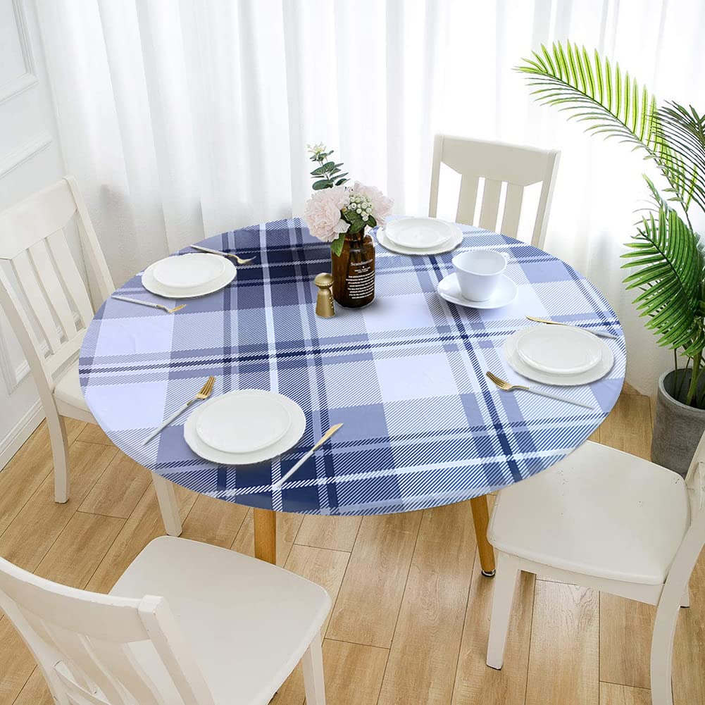 TYUHAW80/120/140cm Round Oil&Waterproof Tablecloth Wipeable,Elastic Edged PVC Table cloth,Vinyl Fitted Table Cover for Outdoor,Patio,Dining Room