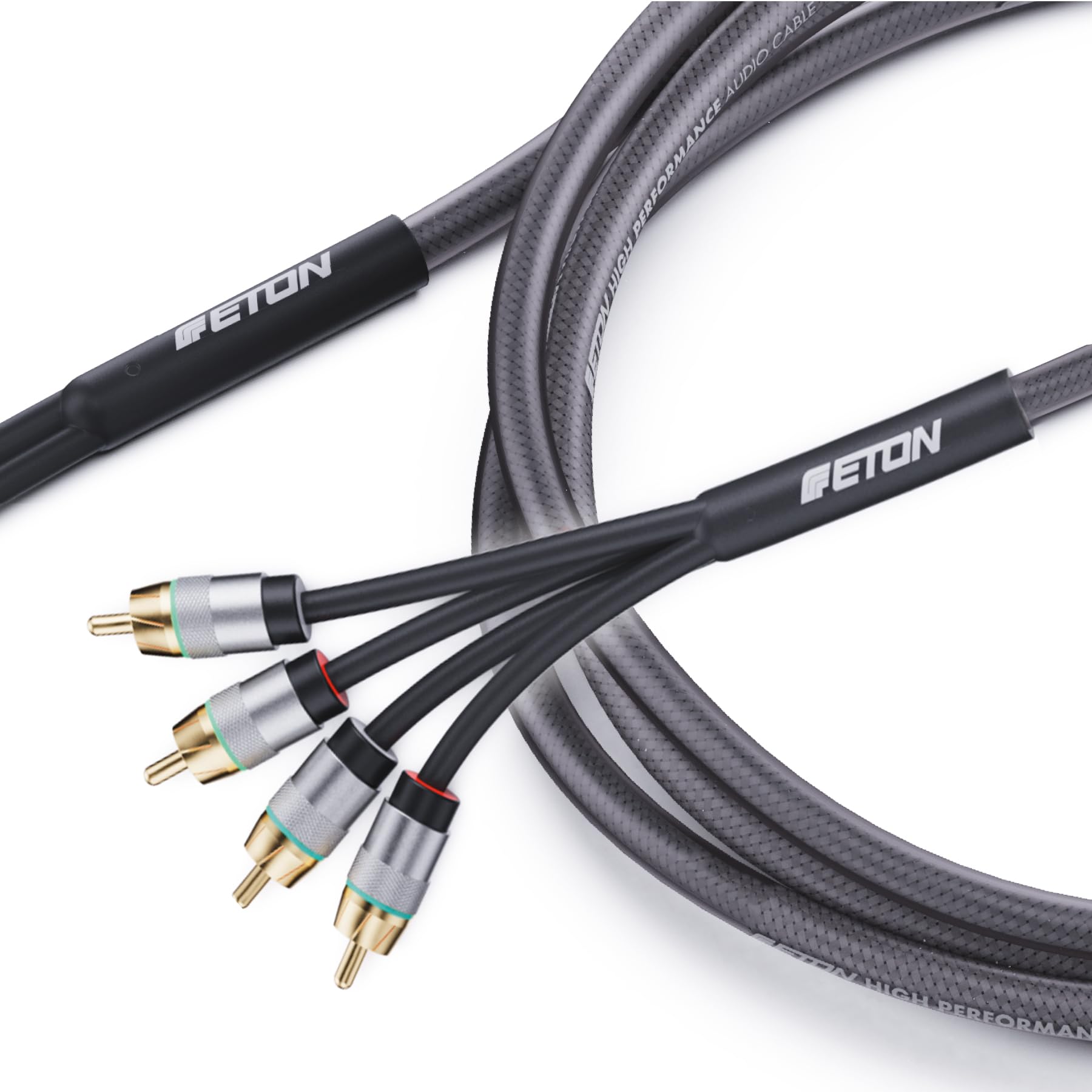 ETON RCA 4U-55 - Cavo RCA OFC a 4 canali di fascia alta, 5,5 m | Audiophiles - Cavo audio RCA per amplificatore auto, radio, Head Units, 4 maschio a 4 maschi, cavo audio RCA a RCA
