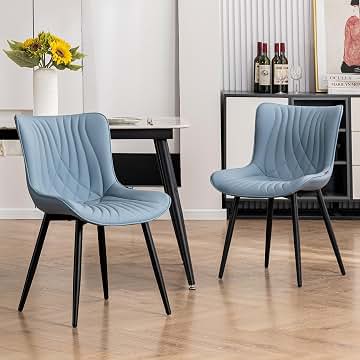 YOUTASTE Juego de 2 sillas de comedor de piel sintética, sillas de cocina con respaldo, cómodas sillas tapizadas para comedor, cocina, salón, azul