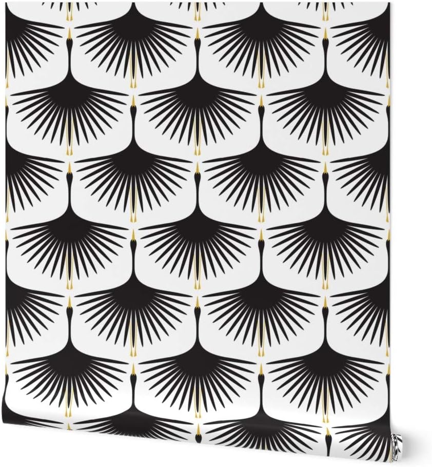Peel & Stick Wallpaper 3ft x 2ft - Art Deco Black White Bird Animal Swan Minimalist Mod Modern Custom Removable Wallpaper by Spoonflower