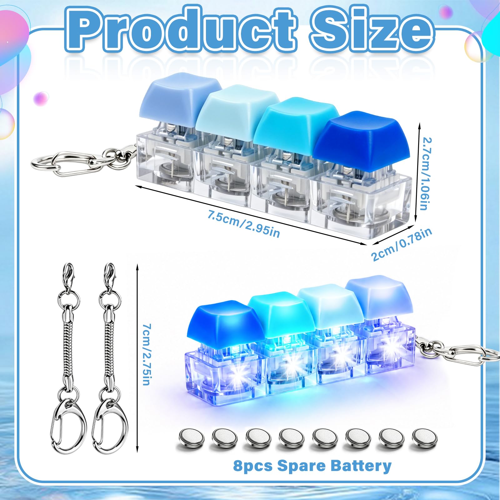 Zabawka Fidget Toys, 2 sztuki, zabawne, kolorowe zabawki fidget dla dorosłych ze światłem LED, klawiatura Fidget Keyboard, breloczek do kluczy, antystresowe, zabawka do strachu, biura, szkoły, podróży