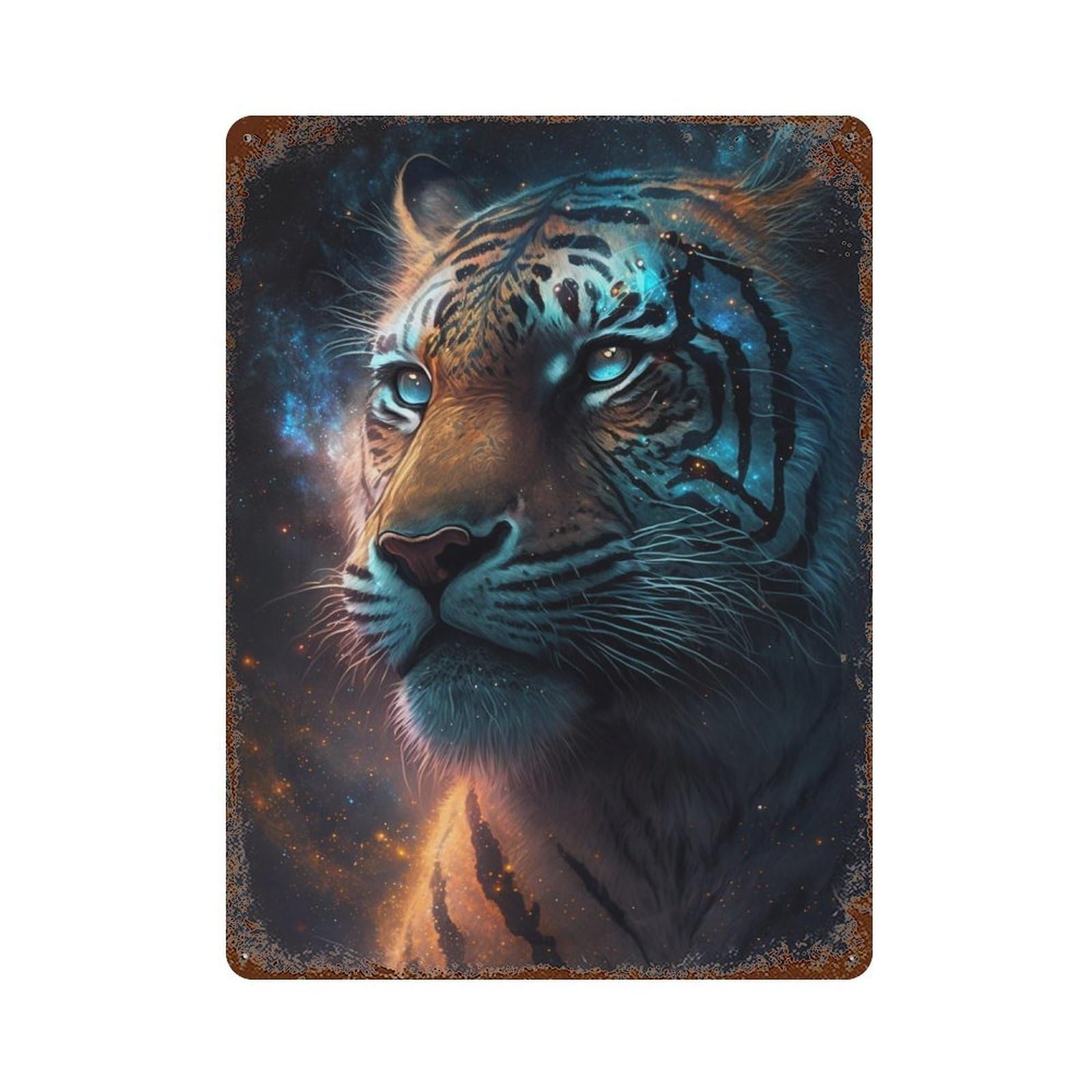 Galactic Tiger Portrait-19 Rusty Metal Tin Sign 15.7"x11.8", Vintage Wall Decor for Garage, Pub Or Kitchen