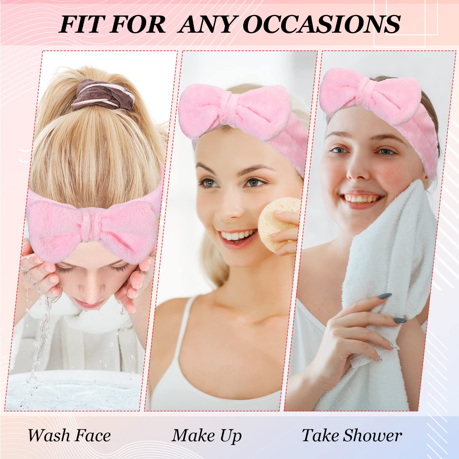 24 fasce per capelli per trucco facciale con fiocco, fascia per capelli soffici per lavare il viso spa (stile moderno)