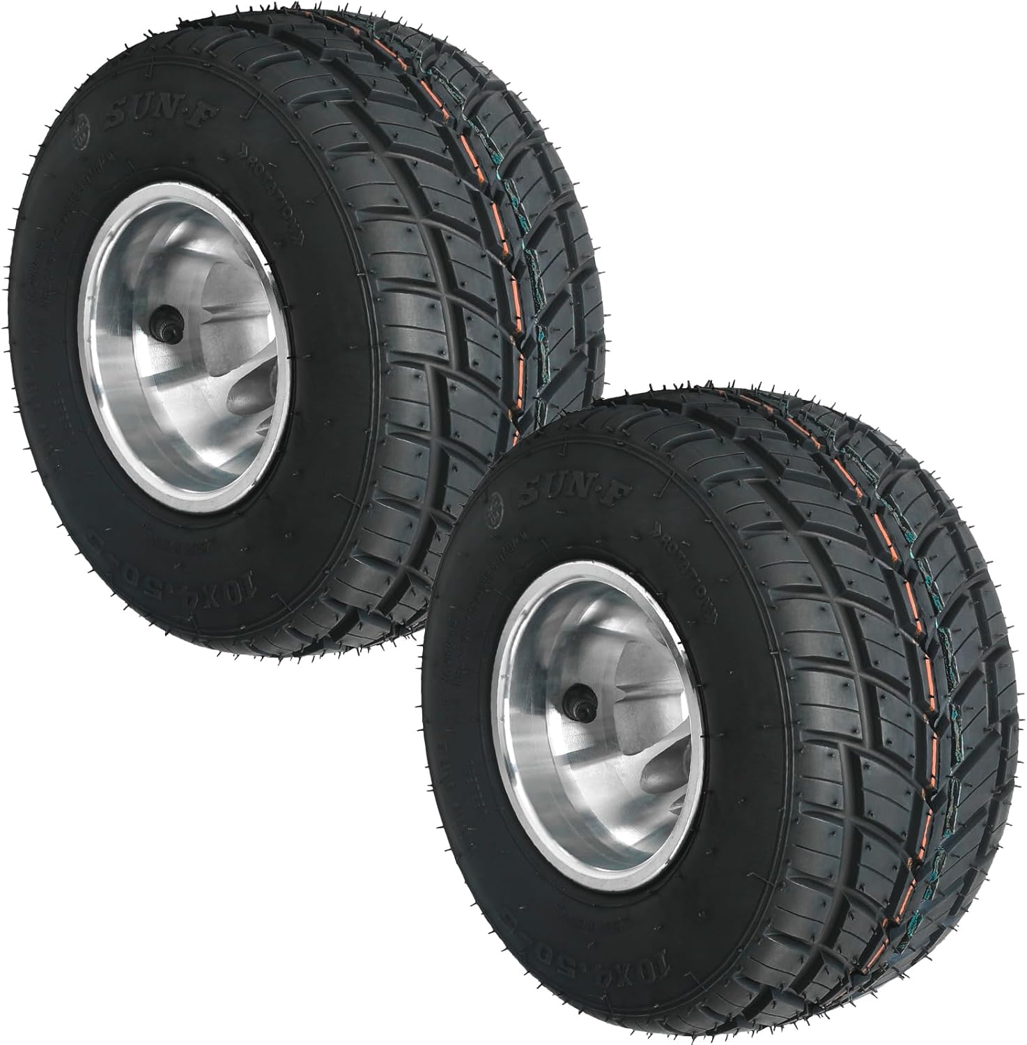 10x4.50-5 10x4.50x5 Go Kart Tire with Rim, 5" ATV Rain Tire and Wheel, 3 Stud 4ply, for Go Cart Mini Bike ATV UTV 4 Wheelers Quad Drift Trike Lawn Mower Racing Cart (Set of 2)