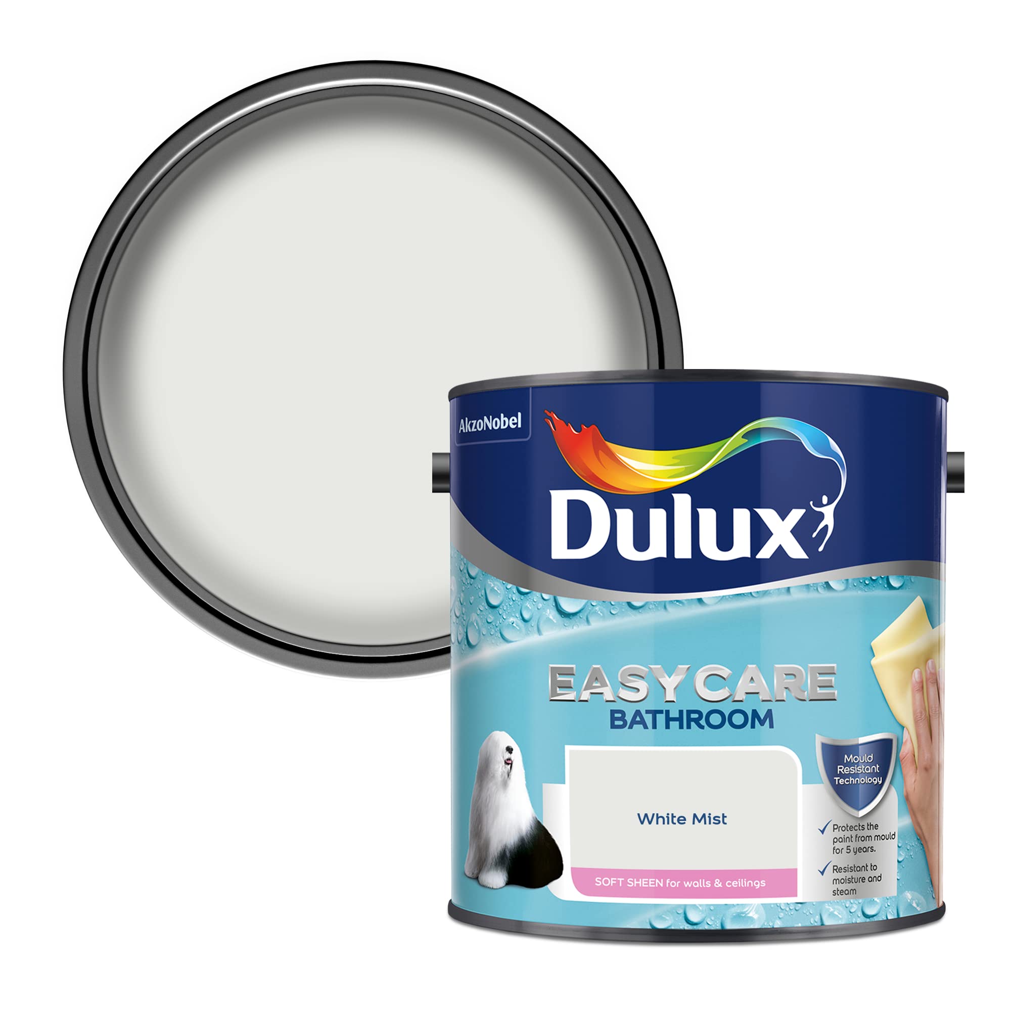 Dulux Easycare bathroom Soft Sheen Paint - White Mist - 2.5L