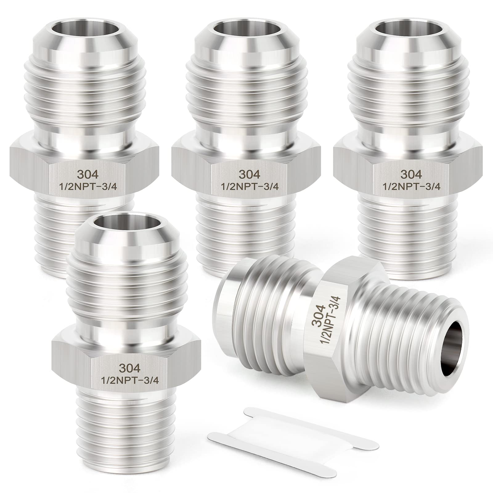 TAISHER 5PCS Forging of 304 Stainless Steel Tube Flare Fittings, 3/4" Male Flare x 1/2" NPT Male, Half Union