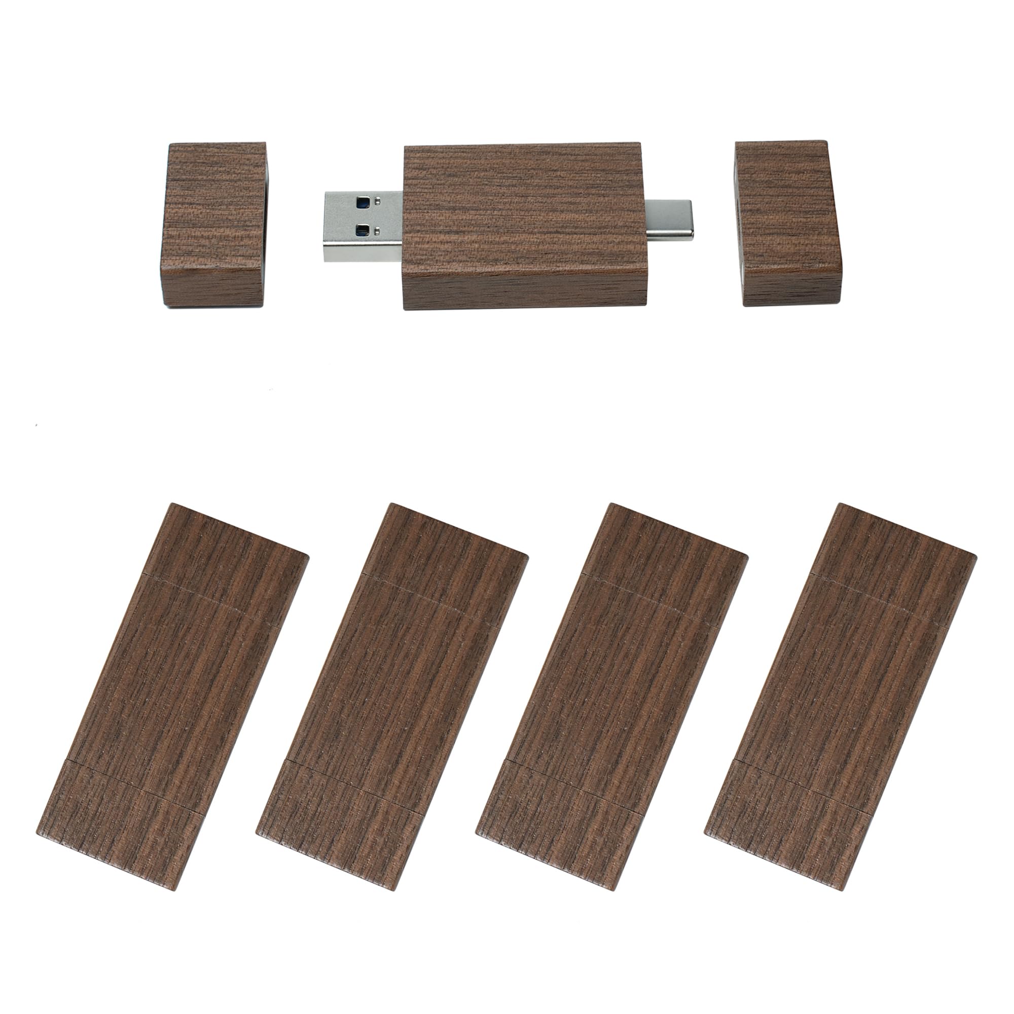 Confezione da 5 chiavette USB C da 8 GB, chiavetta USB 3.0 ad alta velocità, doppia OTG, in legno di noce, per TV, auto, smartphone, PC, laptop