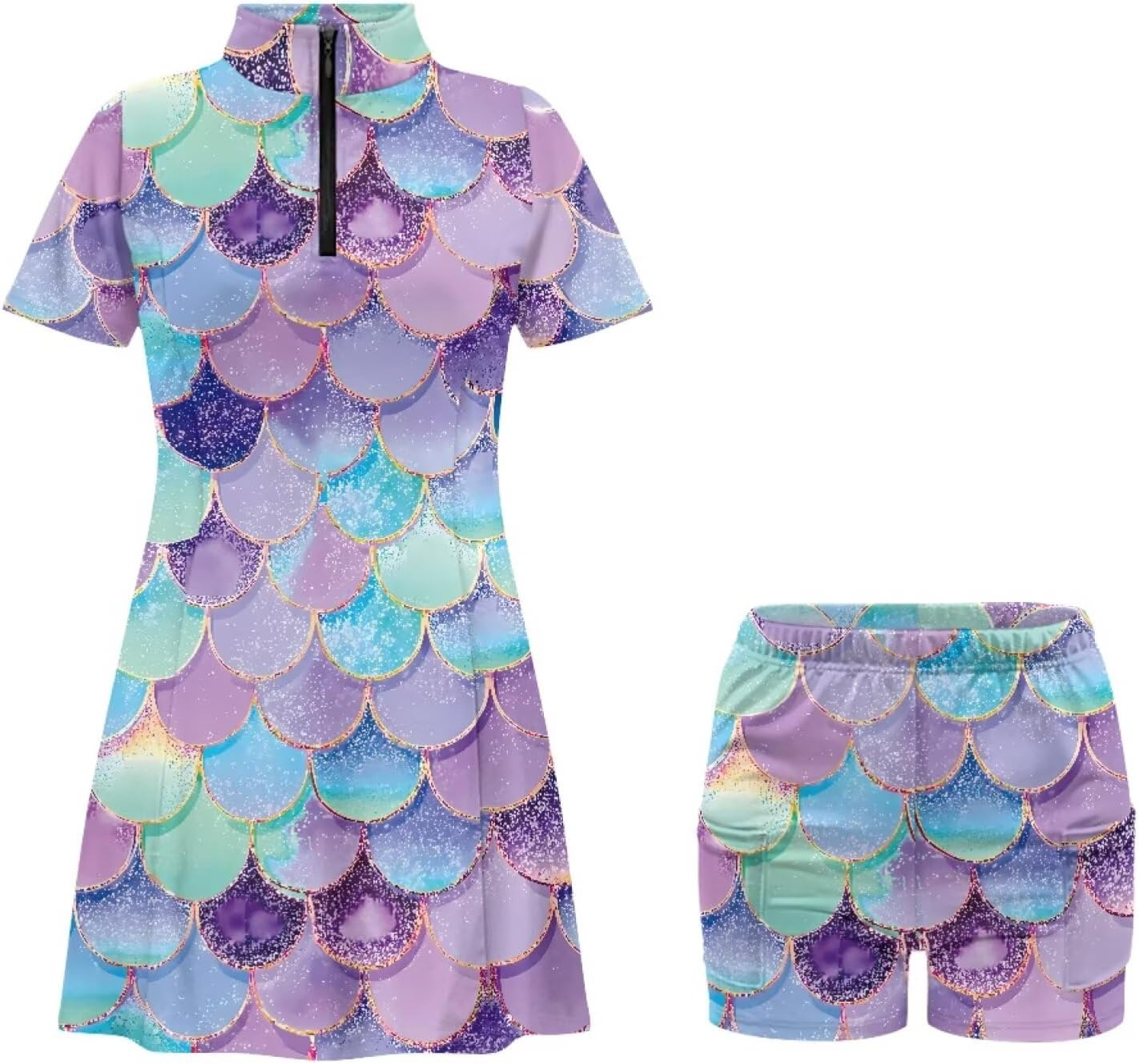 TOADDITDO Womens Tennis Dress with Separate Shorts 2 Piece Workout Outfits Zip Up Collared Golf Tennis Dress Athletic Outfit