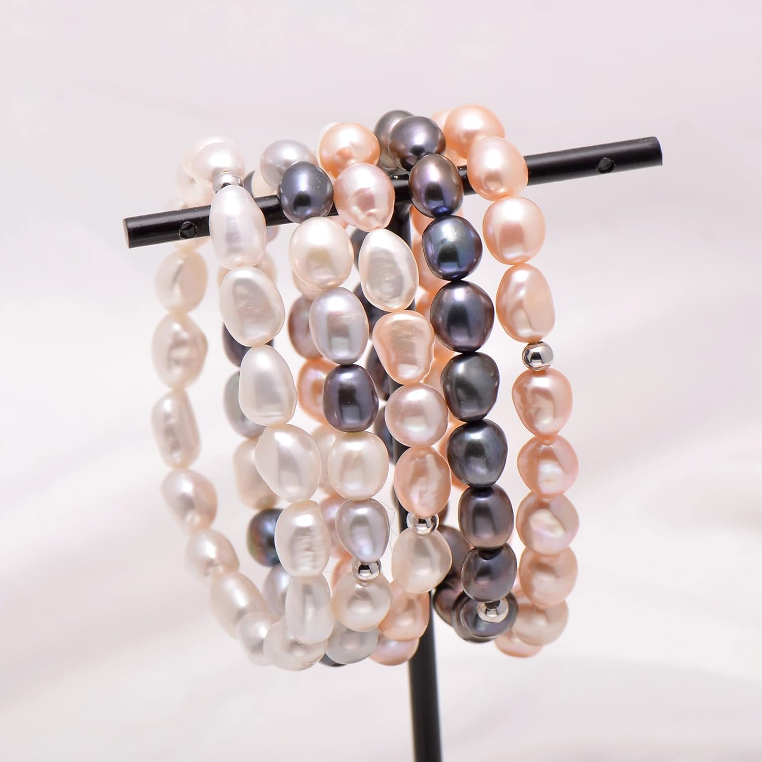 Joseph Brothers 8-9 MM Cultured Freshwater Baroque Pearl Stretch Bracelet 7 Inch, Mixed White/Pink/Purple - Image 5