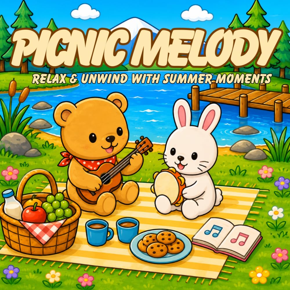 Picnic Melody: Cute Cozy Coloring Book with Adorable Animal Picnics, Relaxing Nature Scenes, Sweet Treats, Music, Camping, Beach Days & Fun Outdoor Adventures