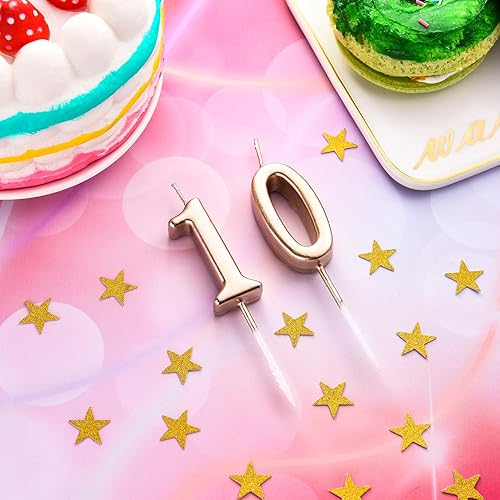 Miniatura 7 de Velas de cumpleaños número 10 para decoración de cumpleaños, boda, aniversario, celebración, fiesta, 3.54 pulgadas de longitud total (dorado champán)