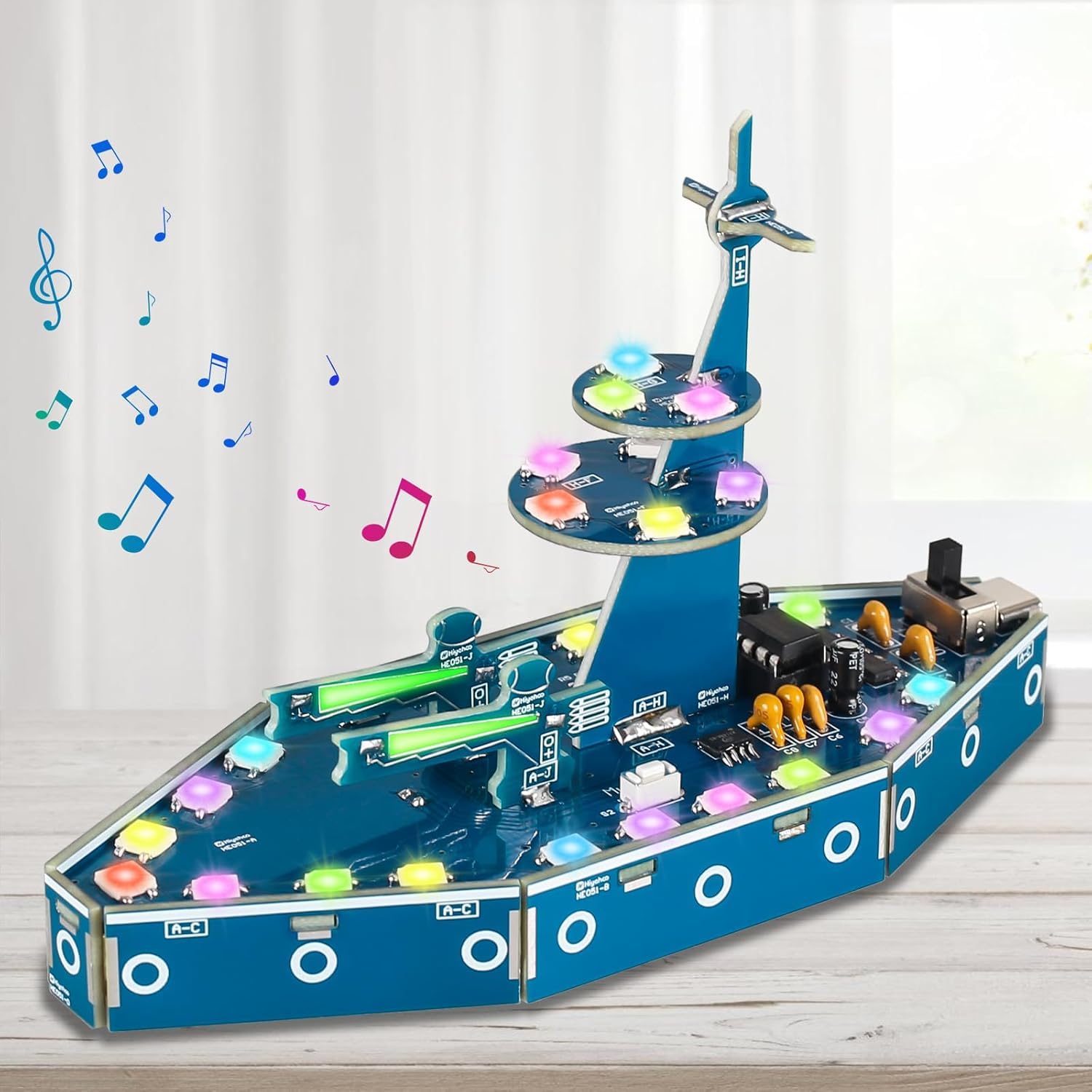 BANRIA DIY Battleship Soldering Project Kit, Warship Soldering Practice Kit with RGB LED & Music, Back to School STEM Project, Electronic Warship