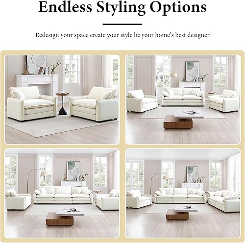 Miniatura 7 de Sofás seccionales grandes de 115.34 pulgadas para sala de estar, sofá seccional de pana beige blanco de asiento profundo de 3 plazas, sofá seccional
