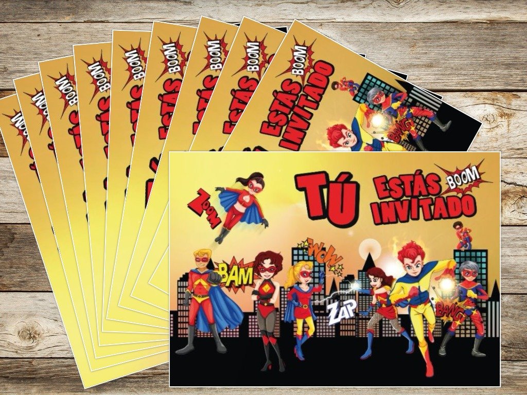 10 Superhelden-Einladungen Auf Spanisch Für Den Kindergeburtstag – Edition Colibri Hochglanzkarten Mit UV-Lack – Inkl. Baumpflanz-Versprechen