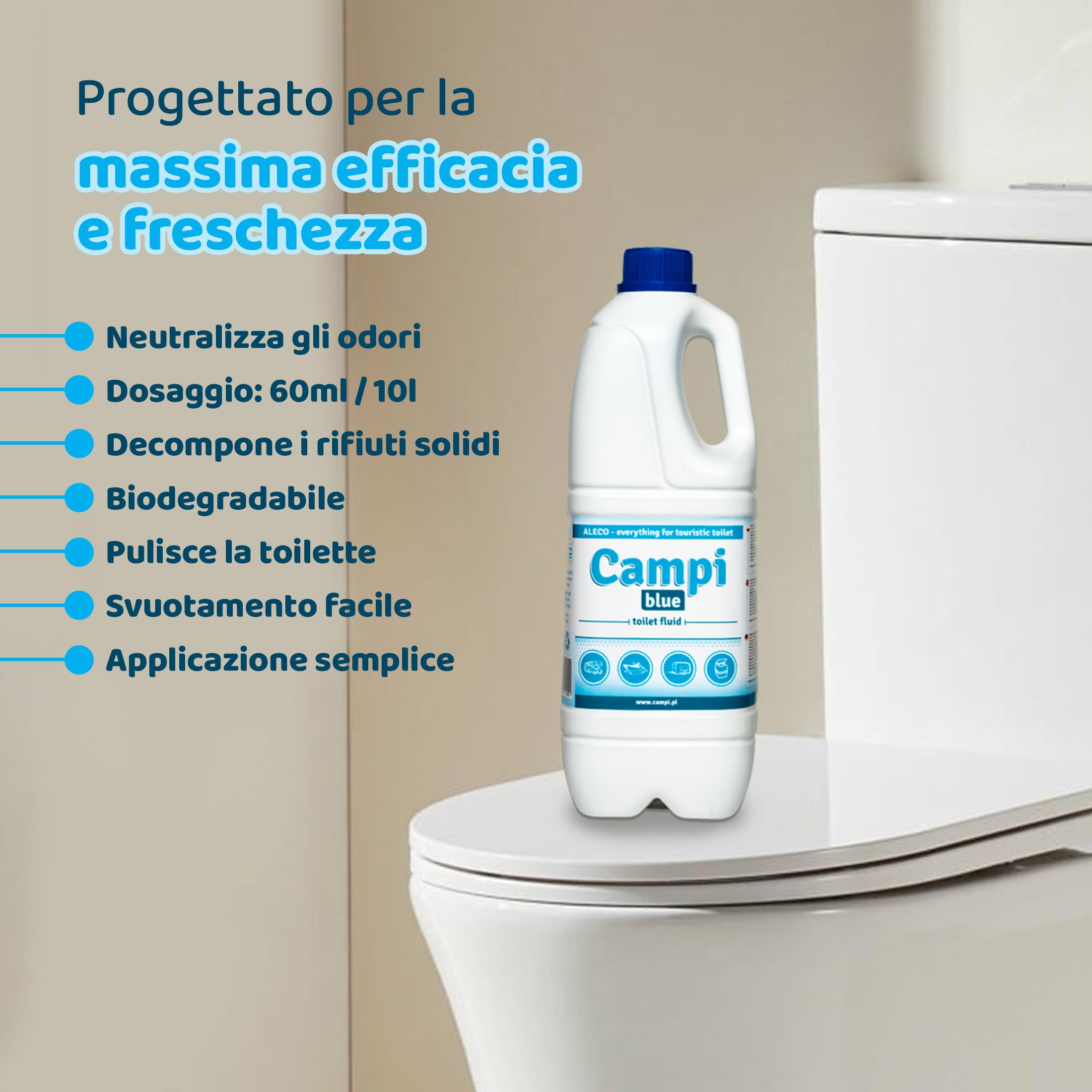 CAMPI Blue 2L + Red 2L + Carta Igienica – Set di Fluidi Chimici e Sanitari per WC da Campeggio – Additivo per WC per Serbatoi di Acque Dolci e di Scarico – Fluido per Roulotte e Barche