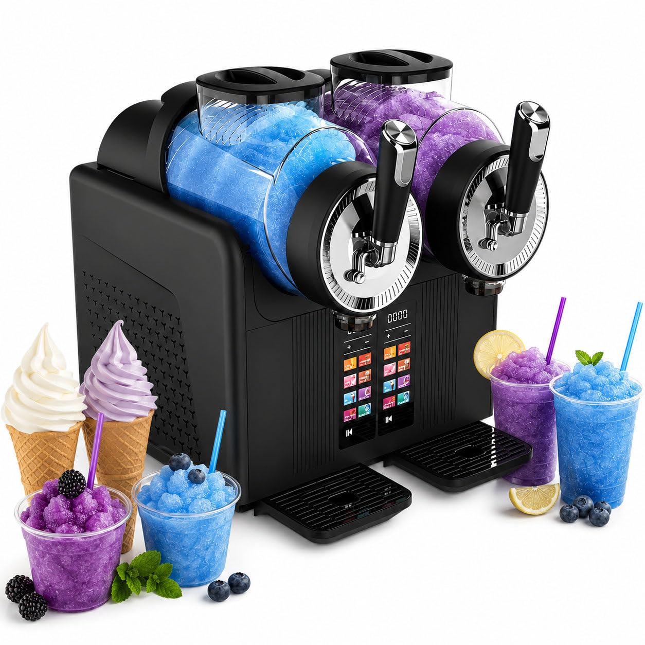 2×2L Commercial&Home Slushie Machine,450W Cold Drink Maker,No Ice Needed,7 Preset Modes,Self-Cleaning,Fast Cooling Slush Machine for Slushies,Smoothies,Milkshakes,Margaritas & Ice Cream Black