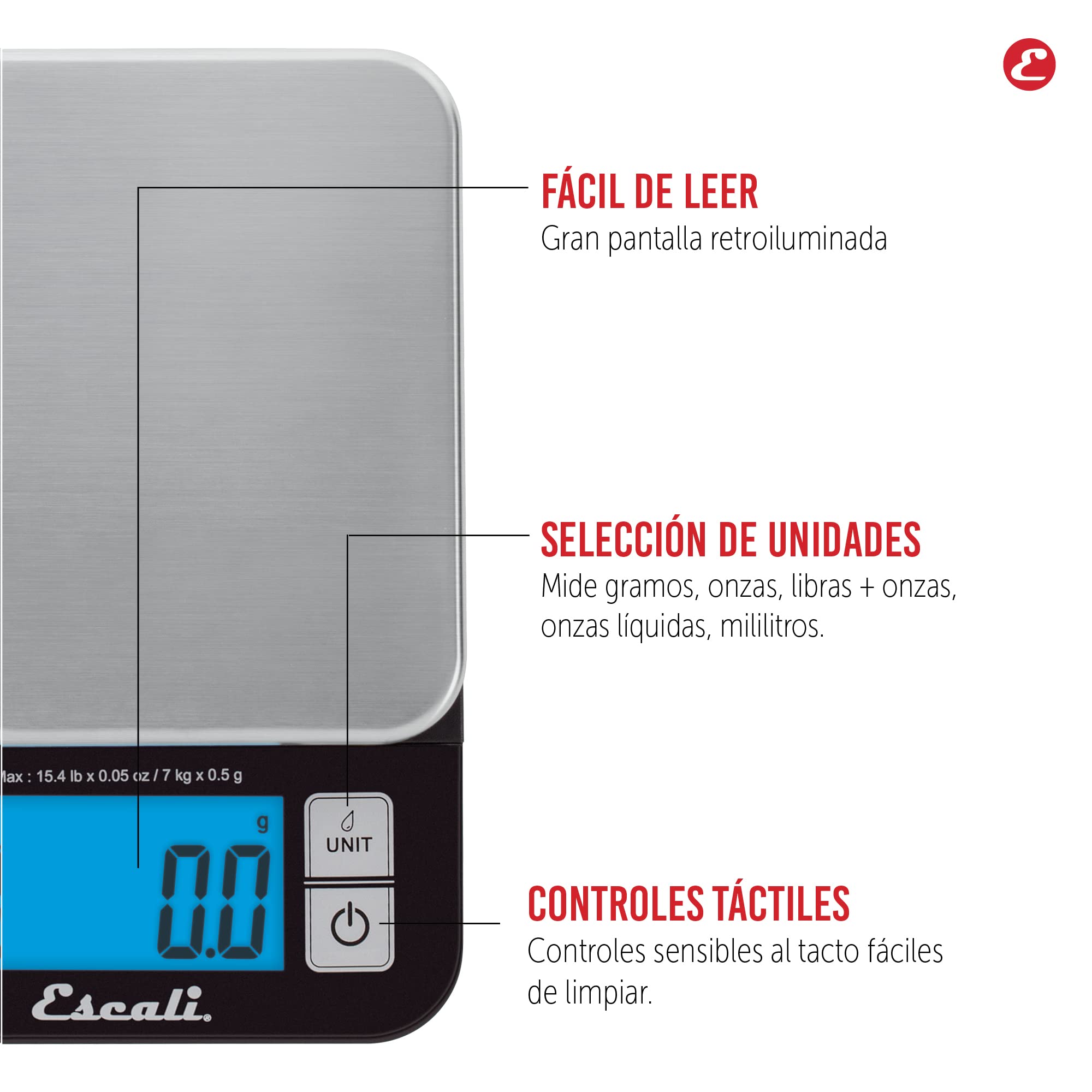 Escali SQ157B Báscula de Cocina Nutro, Báscula Digital para Cocinar, Accesorio de Menaje de Cocina, Negocios y Ocio, 6.8 kg, Negro, 20.3 x 14.6 x 3.2 cm